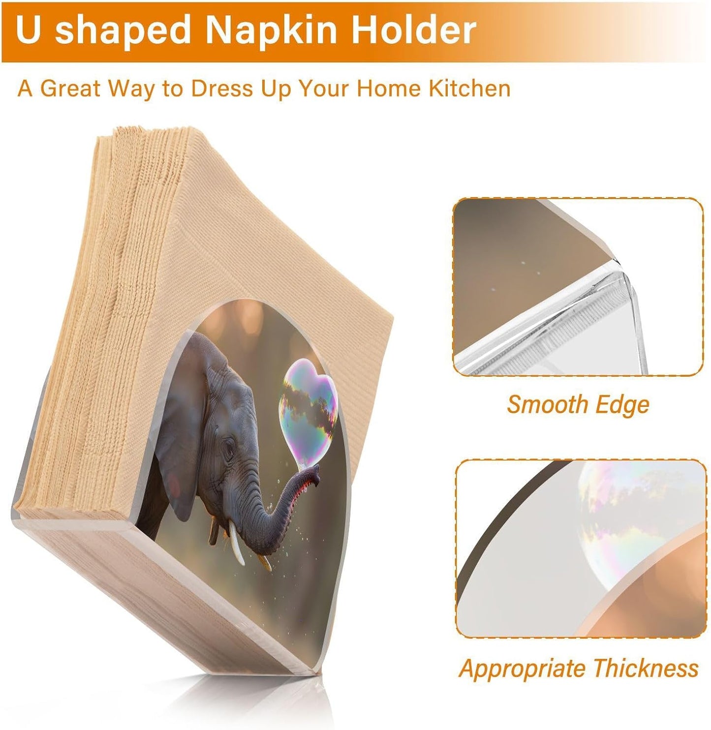 Elephant Blowing Heart Napkin Holder for Table Paper Napkins Holder Acrylic Tissue Dispenser Kitchen Dining Room Bathroom Party Car Decor