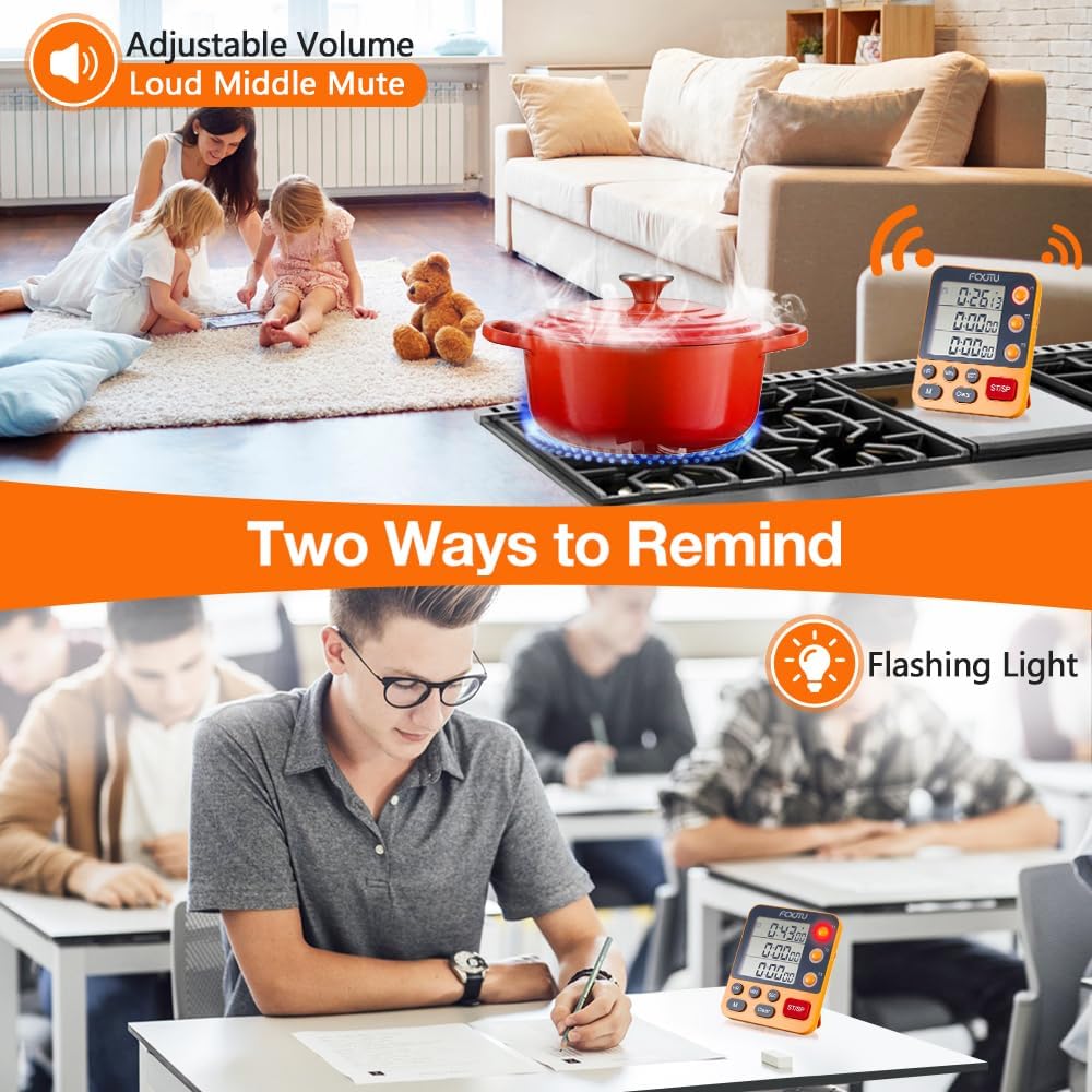 FCXJTU Digital Dual Triple Kitchen Timer, 3-Channel Magnetic Countdown Timer for Cooking, Large Display Stopwatch Multi Food Classroom Timer Loud Alarm for Seniors Teachers Battery Included (Green)