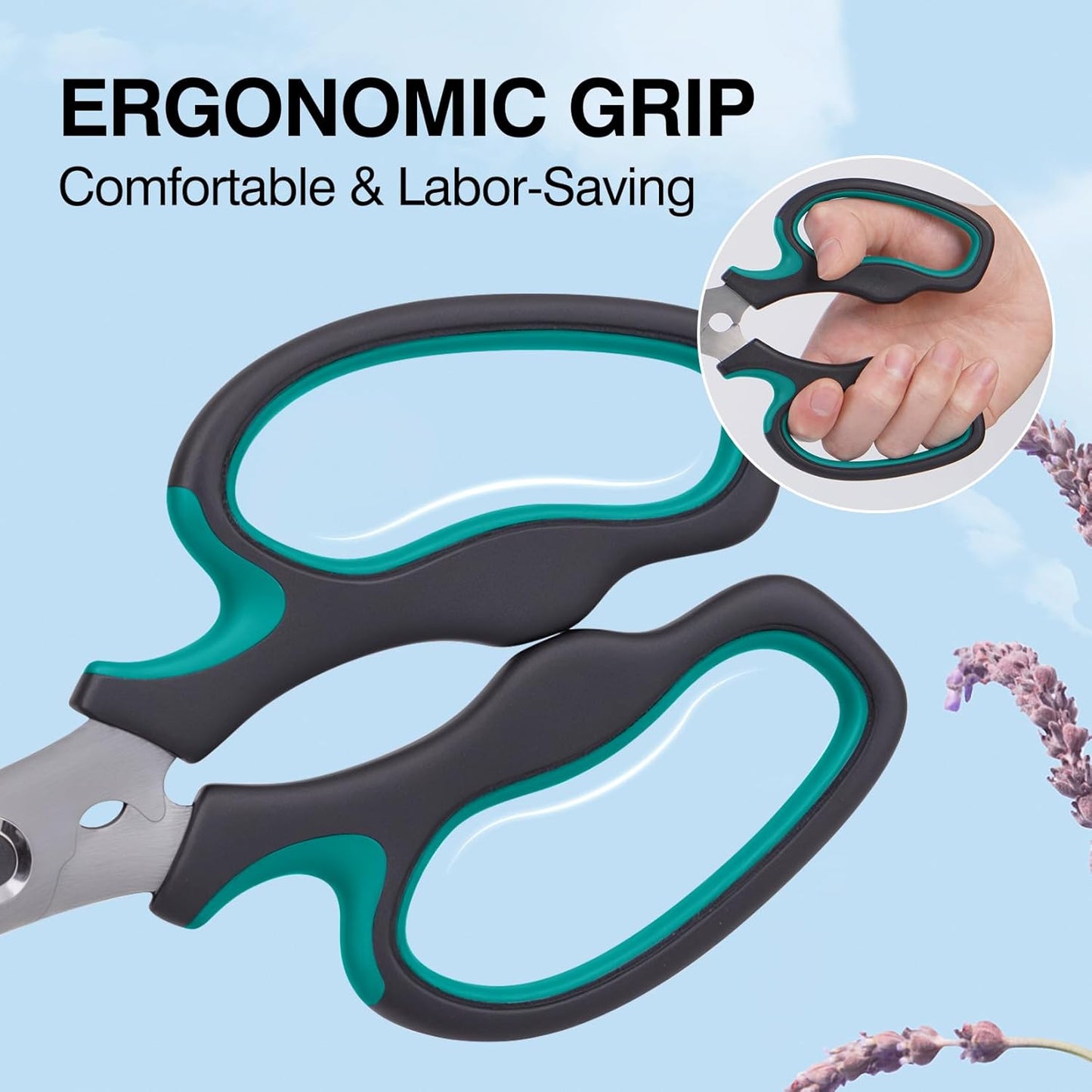 Garden Scissors Floral Shears, Professional Floral Scissors with Comfortable Grip Handle, Premium Garden Pruning Shears for Plants Trimming and Fruit Picking Trimming, Green