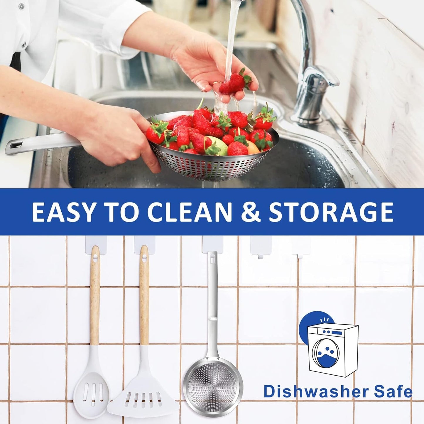 Yimi Skimmer Slotted Spoon Ladle,304 Stainless Steel Durable Cooking Frying Colander, Rustproof Large Scoop Kitchen Strainer Fryer with Vacuum Ergonomic Handle, Ideal for Gift, 15 Inches