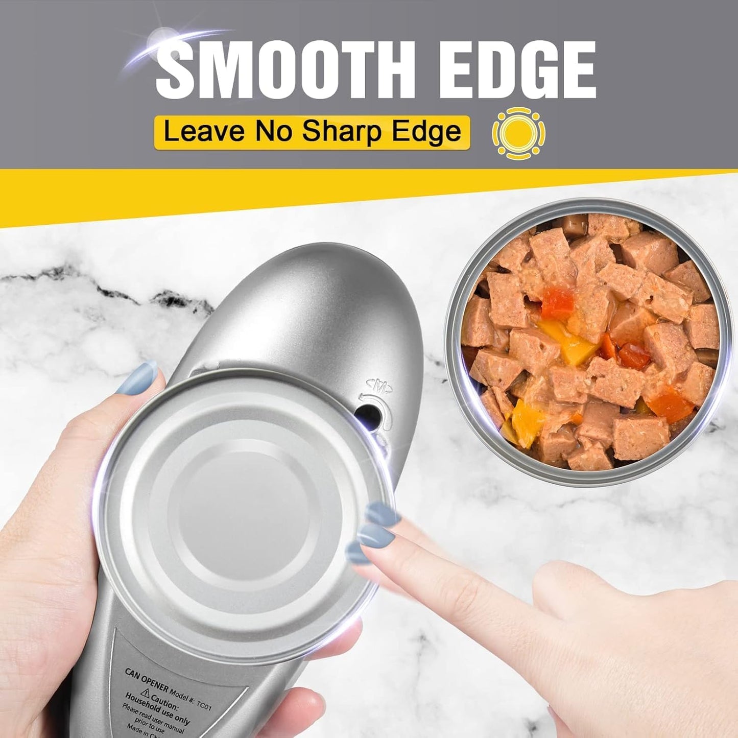 Handsfree One Touch Electric Can Opener Easy and Fast Flex Side Cut All Can Sizes, Automatic Handheld Battery Operated Kitchen Gadget Gift with Smooth Edge Safety for Seniors & Arthritis Silver