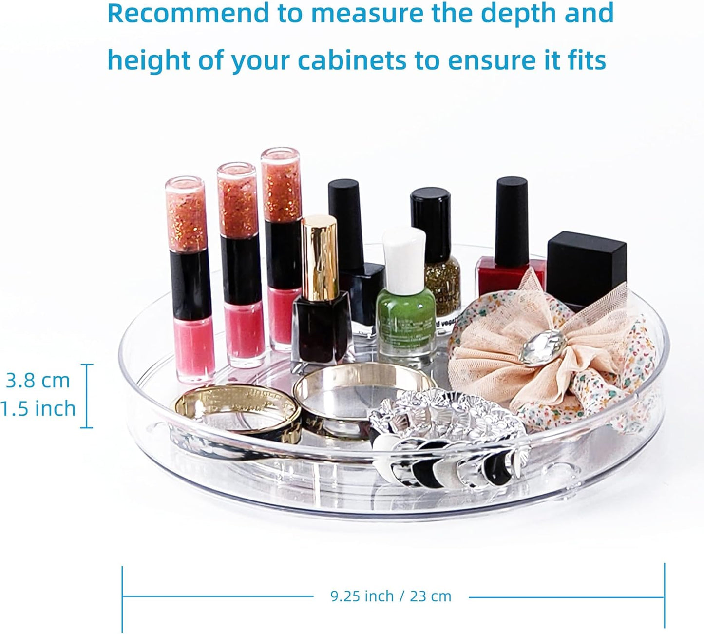 4 Pack Lazy Susan 9.2" Inch Turntable Organizer Pantry Organization and Storage Container Bins Spice Rack Cabinet Rotating Condiment for Pantry Kitchen Vanity Bathroom Jewelry Holder Clear