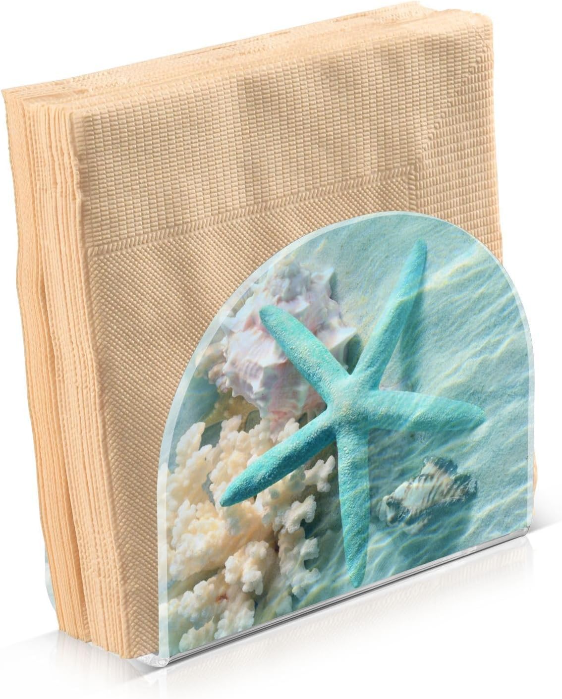 Seashell Starfish Summer Beach Napkin Holder for Table Paper Napkins Holder Acrylic Tissue Dispenser Kitchen Dining Room Bathroom Party Car Decor