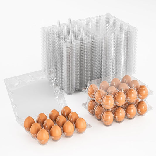 50 Pack Plastic Egg Cartons Cheap Bulk 12 Count Clear Blank Egg Containers for Refrigerator, Reusable Holder for Home Ranch Farm Commercial Market Display, Plastic Packaging for Craft Projects