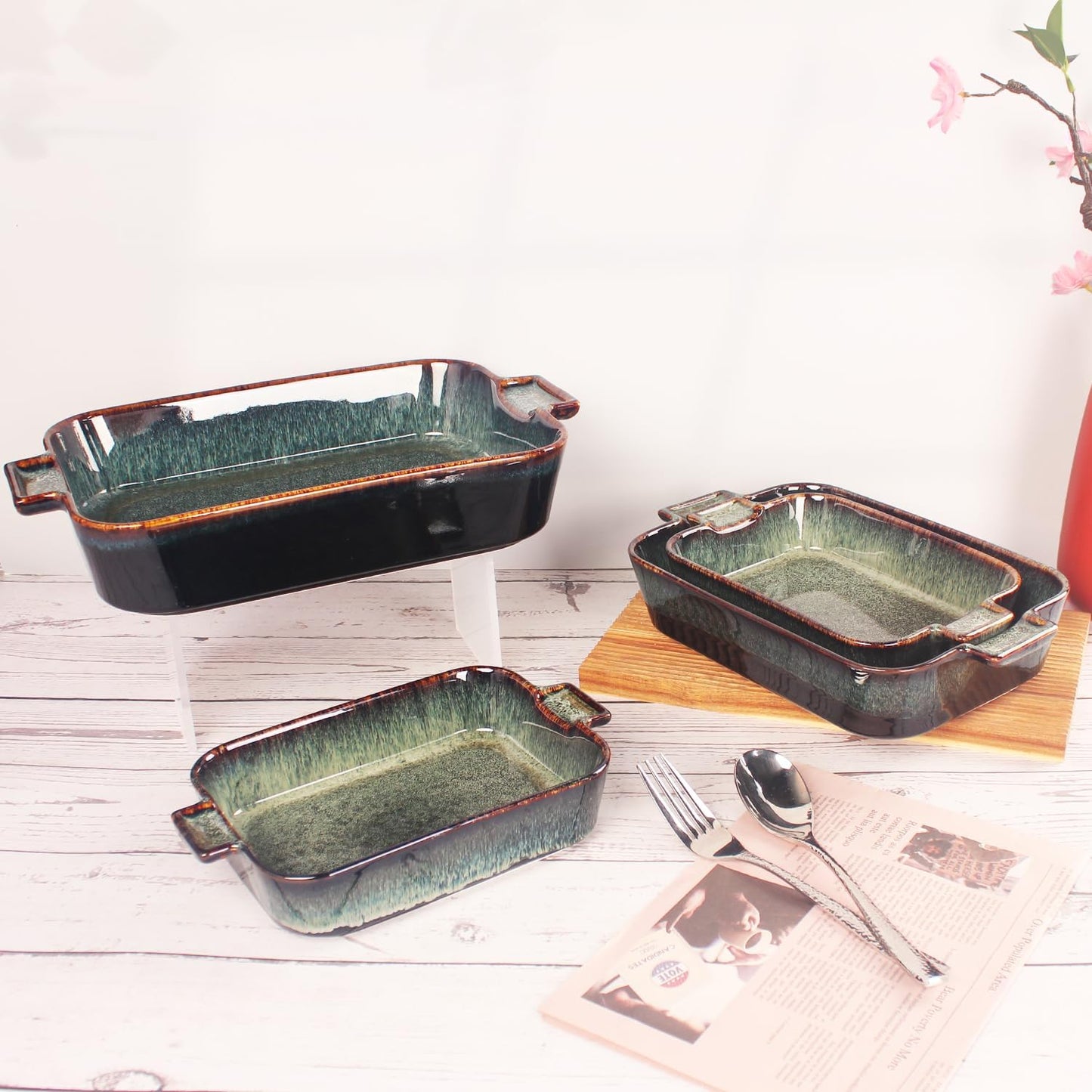 Ceramic Casserole Baking Dish 2.5 Quarts, for Baking Dish Lasagna Pans, Oven Safe Durable Bakeware for Kitchen Home Decor, Banquet and Dinner, Rectangular 1 pcs 12 x 8.5 Inch