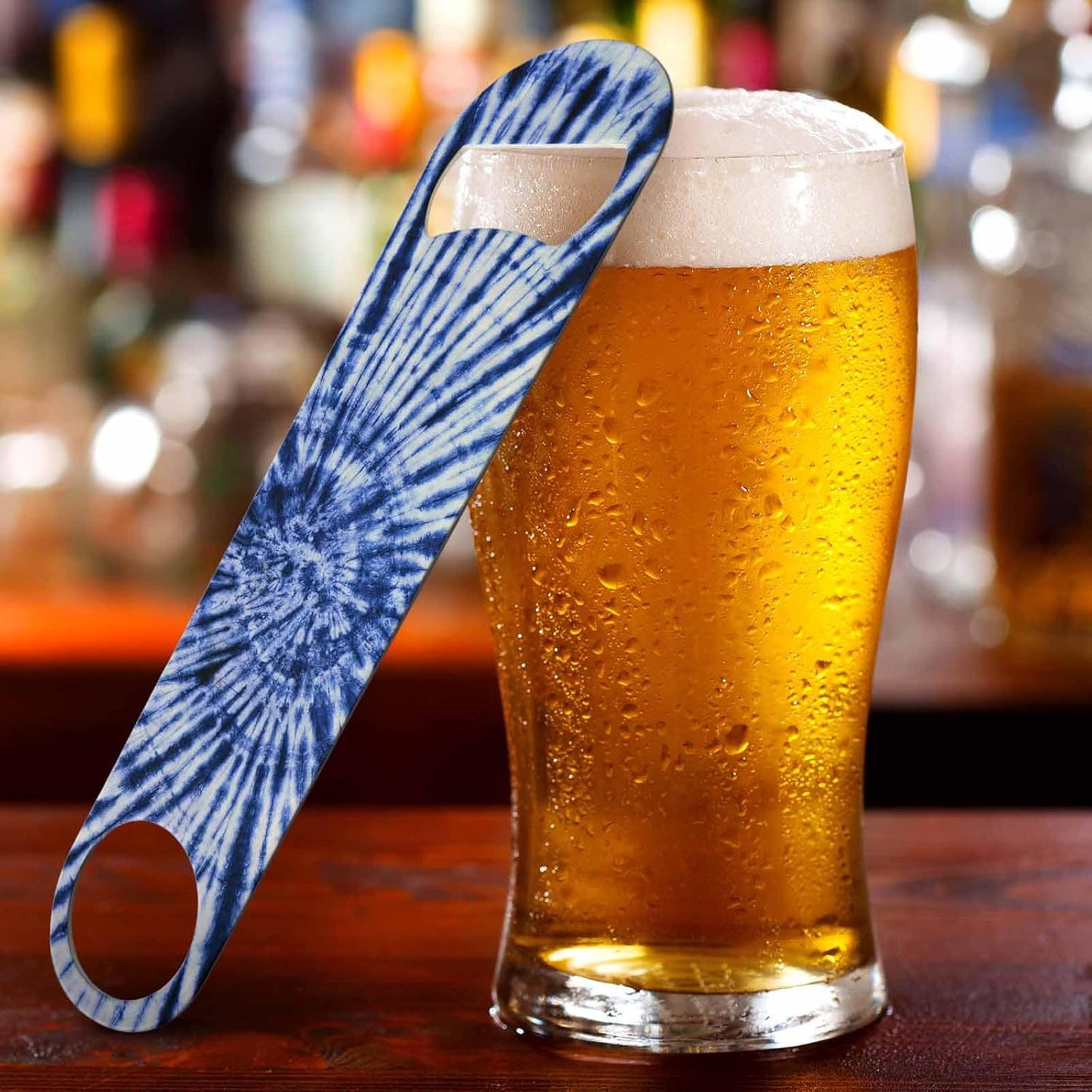 Tie Dye Pattern Stainless Steel Bottle Opener Dark Blue White Spiral Circle Swirl Batik Flat Beer Bottle Opener Keychain for Home Kitchen Bar Restaurant Party Birthday Gift