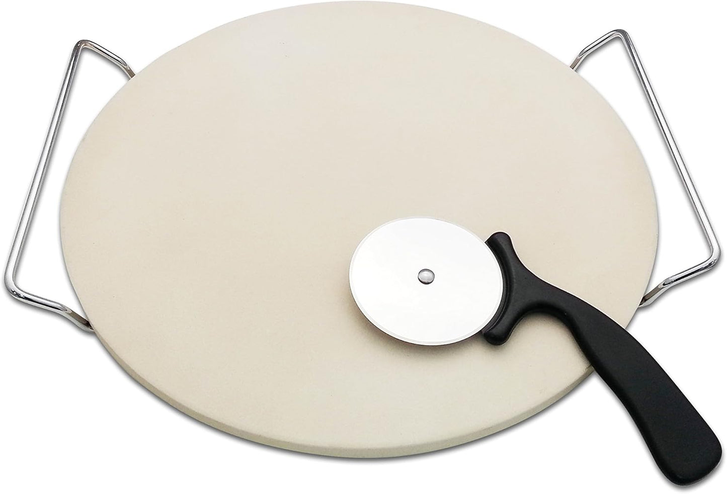 13 Inch Round Pizza Stones for Grill and Oven, Cordierite Baking Stones Set with Serving Rack & Cutter, Durable and Safe Cooking Stone Pan for Bread