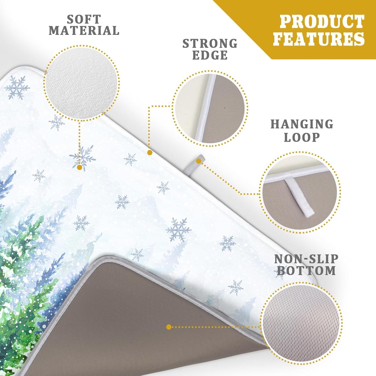 Winter Forest Dish Drying Mats - Snowflake Birds Dish Drainer Mat 18x24 Welcome Christmas Dish Draining Mat Watercolor Wildlife Tree Drying Pad for Kitchen Counter Sink