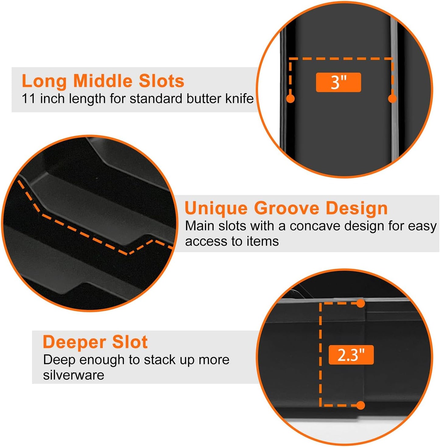 Kitchen Silverware Organizer for Drawer - Expandable Silverware Drawer Organizer Adjustable Utensil Drawer Holder, Flatware Cutlery Tray for Spoons Forks Kitchen Organizers Storage,Black,M