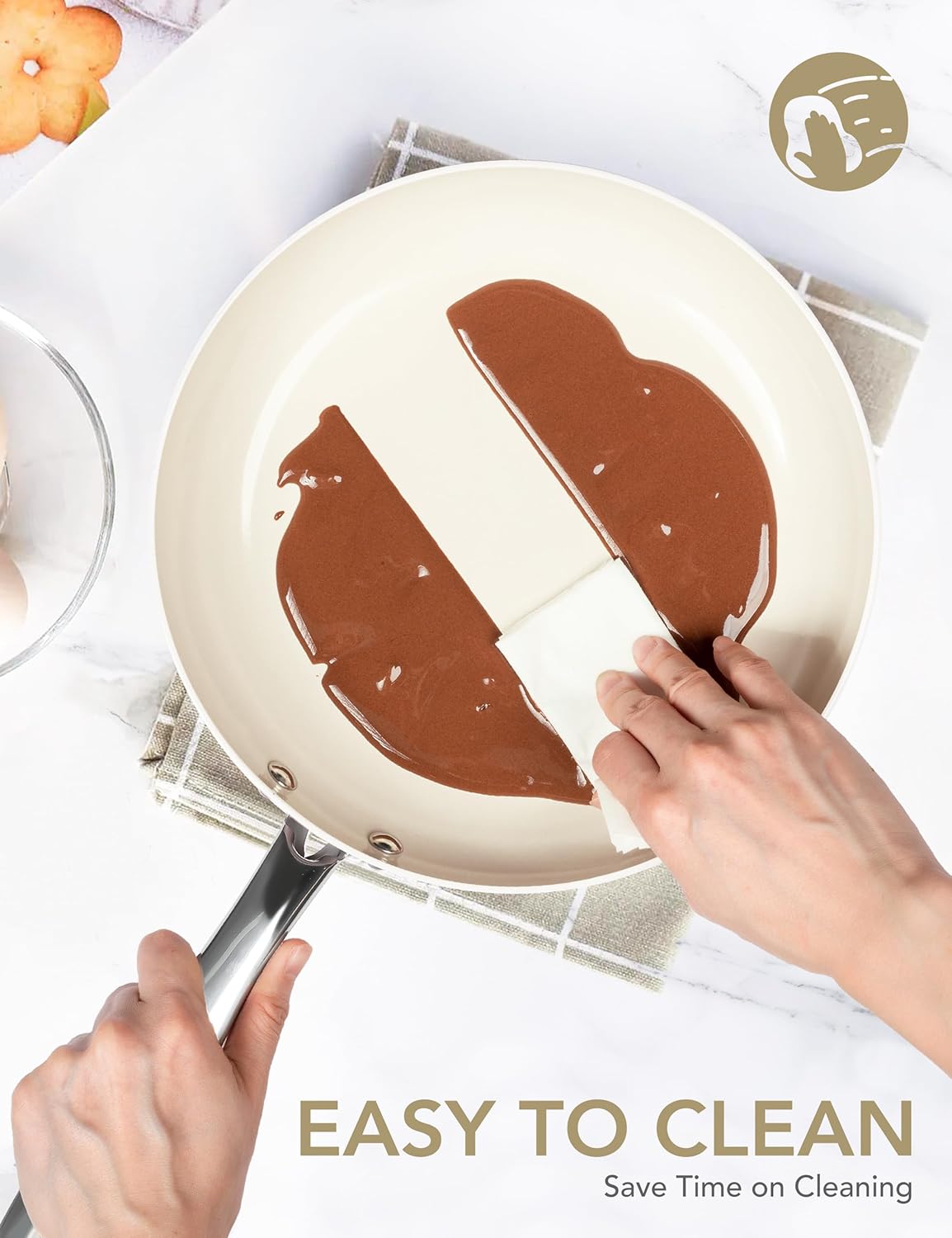 MICHELANGELO 10 Inch Frying Pan with Lid, Nonstick Fry Pan with Ceramic Coated, Induction Compatible Skillet, PFAS & PFOA-Free, White