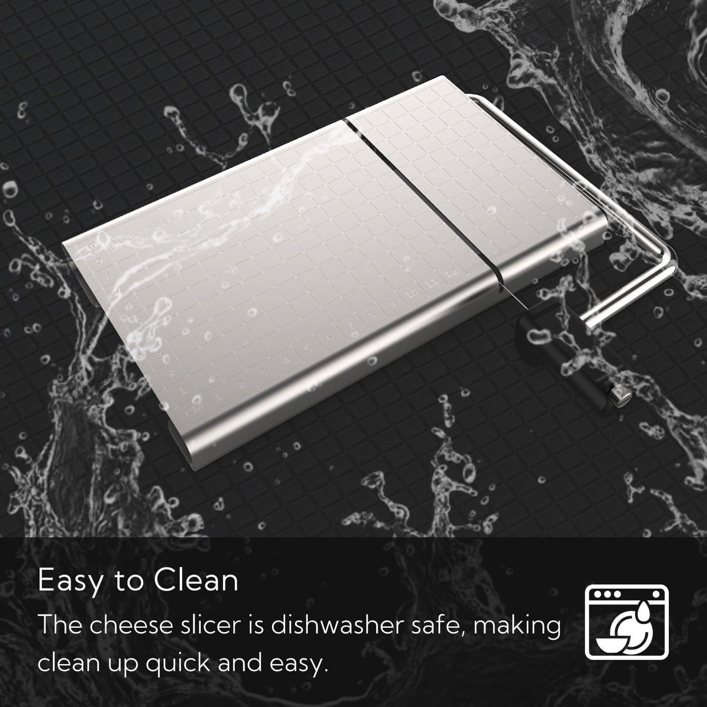 KITCHENDAO Replaceable Wire Cheese Slicer with Board and Measuring Grids,Tightness Adjustable Cheese Slicer, Stainless Steel Metal Cheese Cutter for Block Cheese, Dishwasher Safe, with 2 Extra Wires