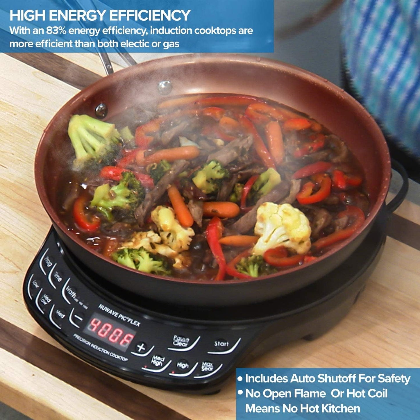 Nuwave PIC Flex with 9-inch Anodized Duralon, Non-Stick Fry Pan, Portable, Powerful Induction Cooktop, 6.5-Inch Heating Coil