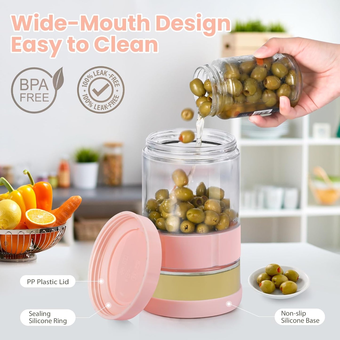 Glass Pickle Jar with Strainer Flip, 56oz Airtight Pickle Container, Leak-proof Juice Separator Pickle Flip Jar with Sealing Silicone Ring for Olive, Sliced Pickle and Jalapeno, Dishwasher Safe