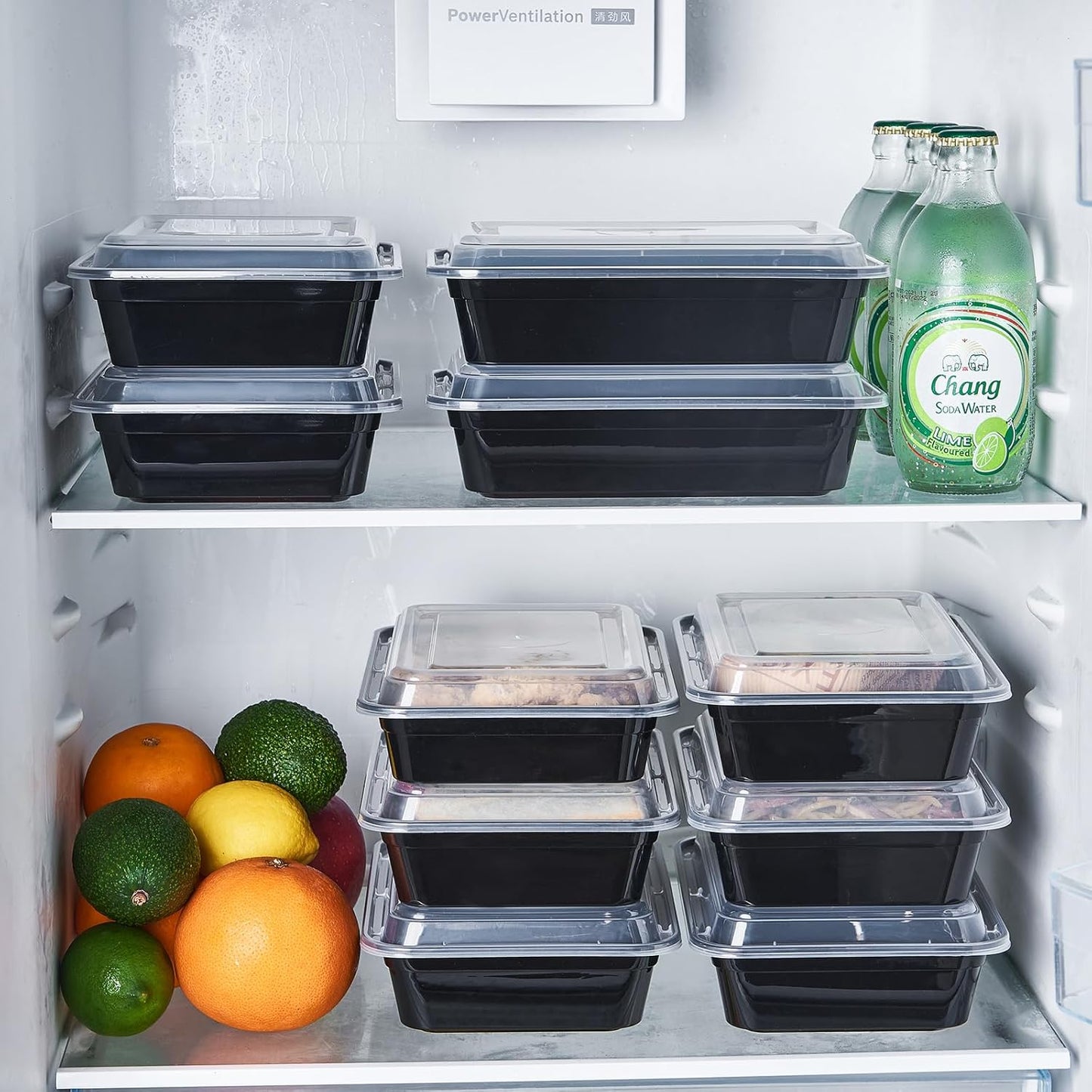 FULING 32 oz 150Pack Plastic Meal Prep Food Storage Containers with Lids Reusable 1 Compartment To Go Lunch Box Black Extra Large &Thick Microwave Freezer Dishwasher Safe BPA Free Stackable