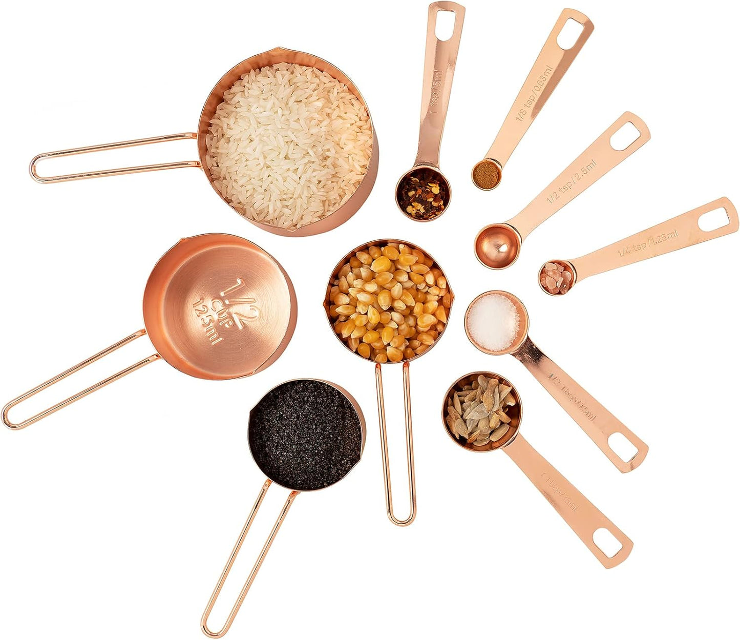 Rose Gold Measuring Cups & Measuring Spoons 10-Piece Set (4 Cups; 6 Spoons)