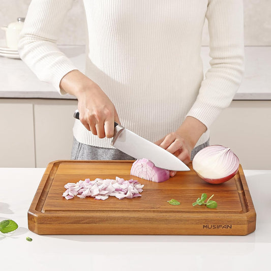 Acacia Wood Cutting Boards for Kitchen,Large Wooden Cutting Boards for Chopping Meat, Cheese, Fruits, and Vegetables，Extra Large Charcuterie Board with Handles, Juice Groove