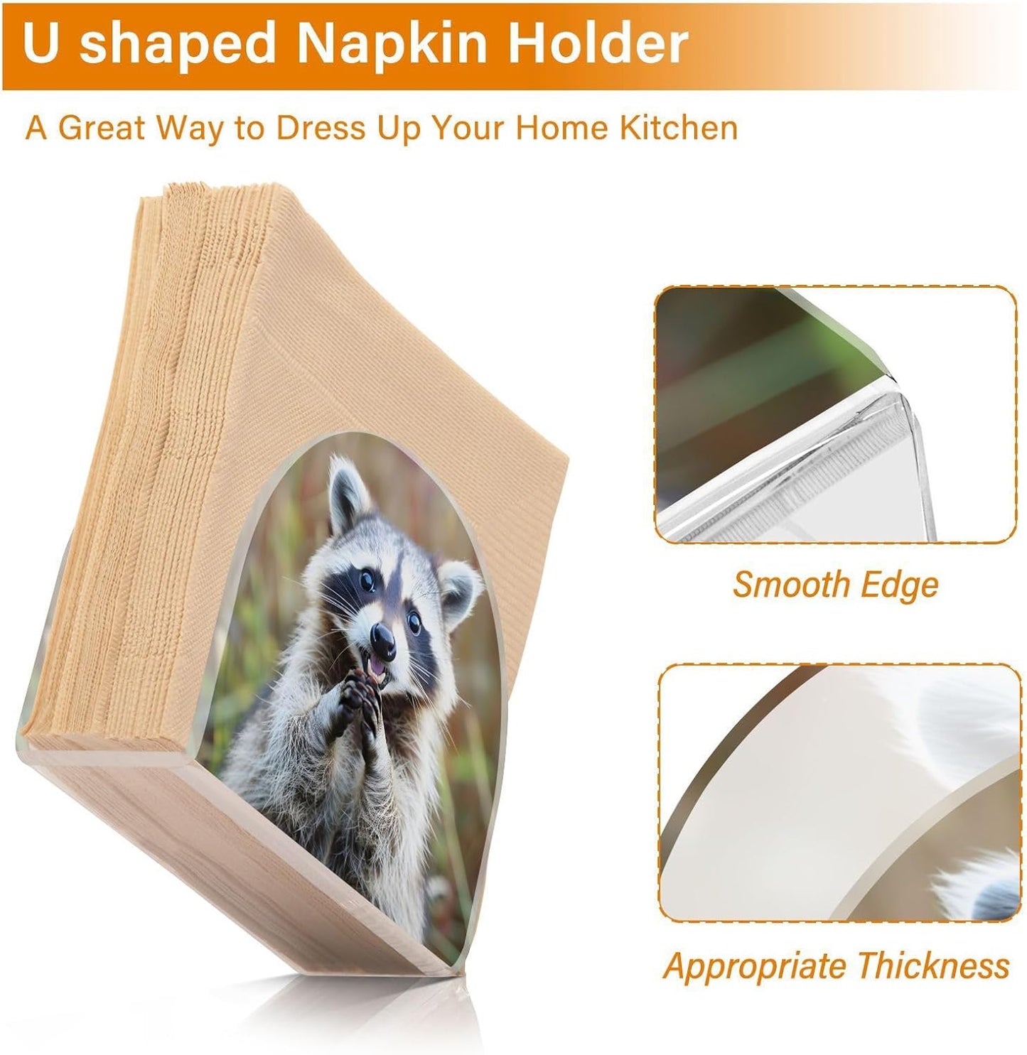 Raccoon Cute Print Napkin Holder for Table Paper Napkins Holder Acrylic Tissue Dispenser Kitchen Dining Room Bathroom Party Car Decor