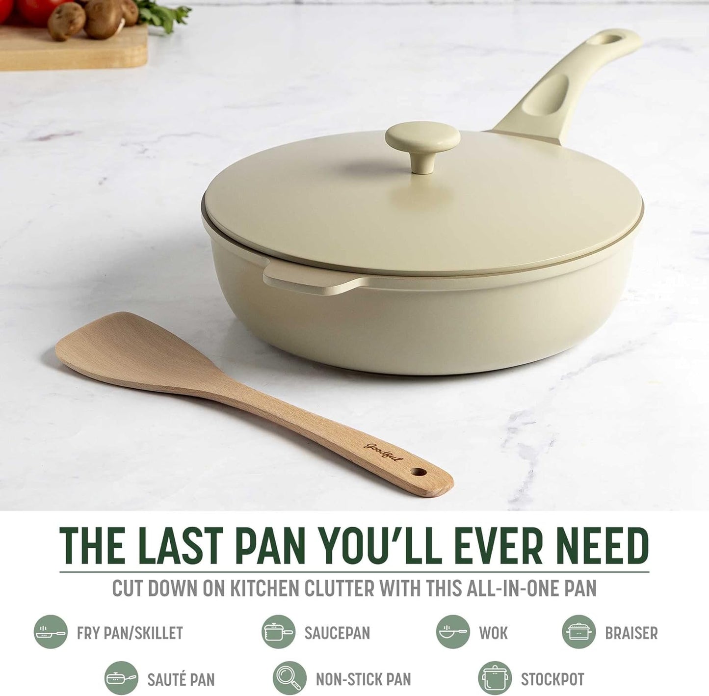 Goodful All-in-One Pan, Multilayer Nonstick, High-Performance Cast Construction, Multipurpose Design Replaces Multiple Pots and Pans, Dishwasher Safe Cookware, 11-Inch, 4.4-Quart Capacity, Linen