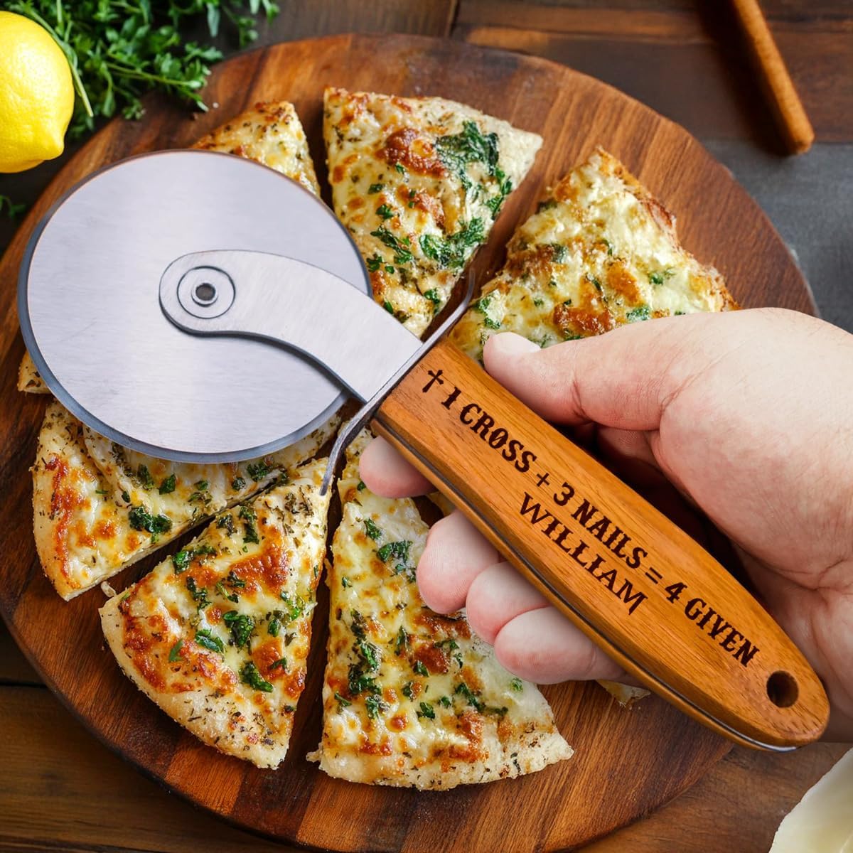 Pizza Cutter Wheel with Sharp Blade - Christian Gifts for Men, Women, Religious Gift for Husband, Birthday & Christmas Present (1 Cross 3 Nails 4 Given)