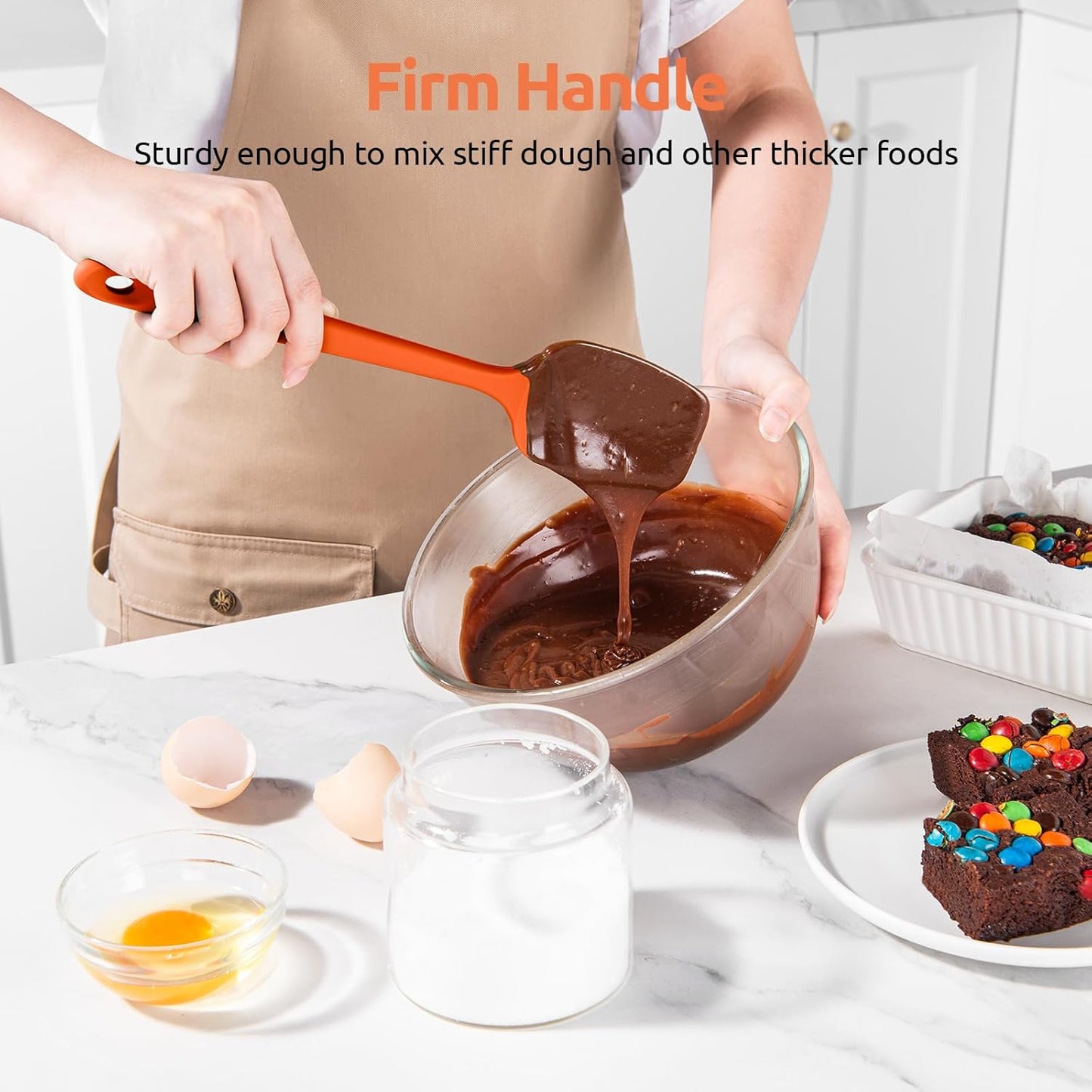 U-Taste Silicone Spoon Spatula Set: 480ºF Heat Resistant Food Grade Flexible Rubber Spoonula, Nonstick Cooking Mixing Scooping Kitchen Baking Scraper Utensils Set of 3 for Pan, Pot, Bowl (Orange)