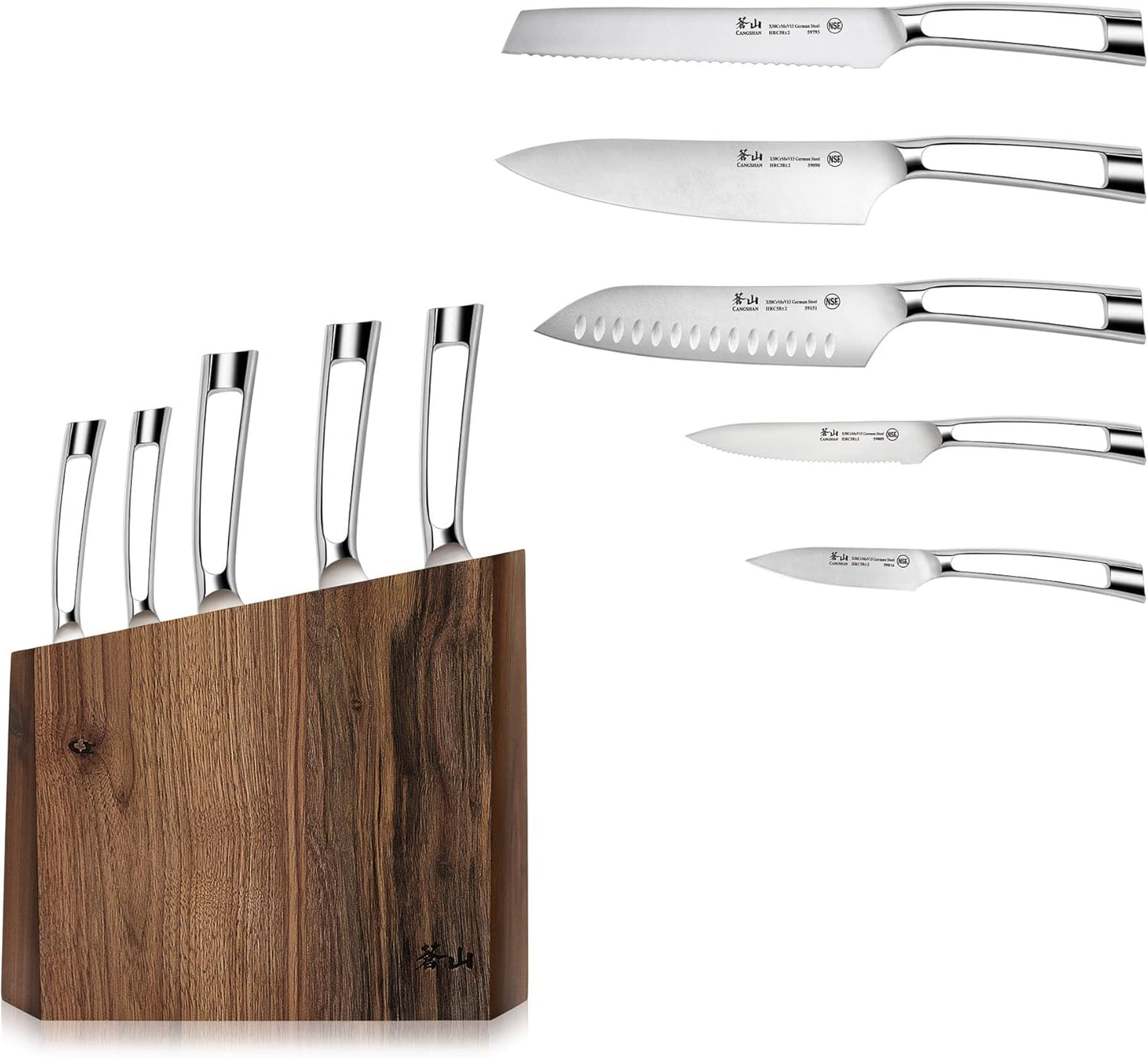 Cangshan N1 Series 6-Piece German Steel Forged Knife Block Set, Walnut Block
