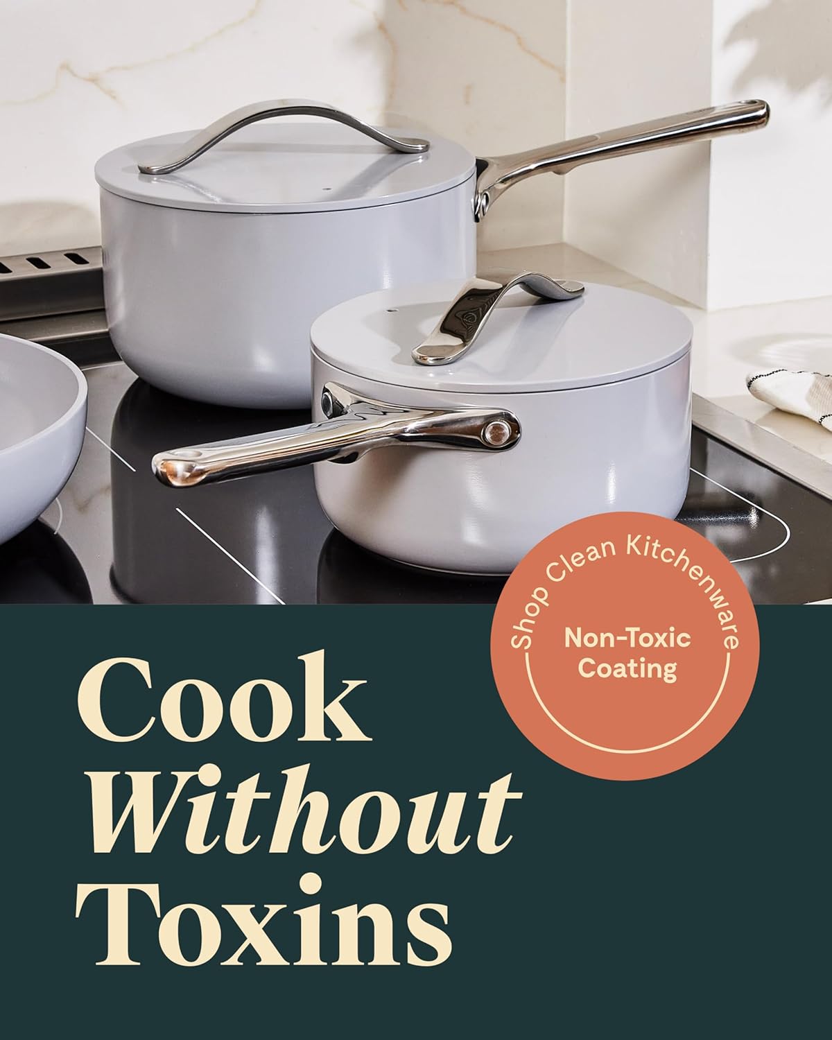 Caraway Nonstick Ceramic Sauce Pans with Lids (3 qt & 1.75 qt) - Non Toxic, PTFE & PFOA Free - Oven Safe & Compatible with All Stovetops (Gas, Electric & Induction) - Gray