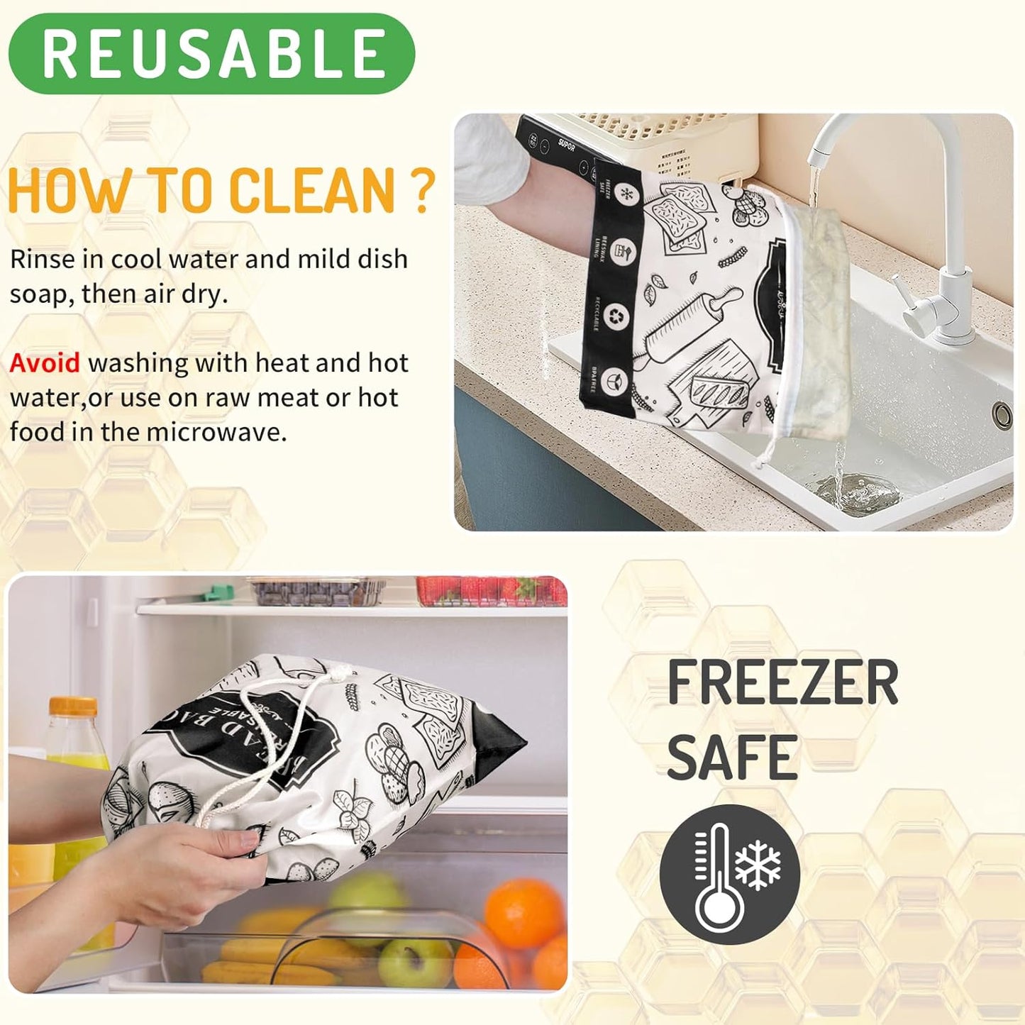 2-Pack Beeswax Bread Bags for Homemade Bread, Black Reusable Sourdough Storage Bags with Premium Beeswax Coating for Loafs Baguette Fresh Keeping,Great Homesteading Essentials and Baking Gifts.