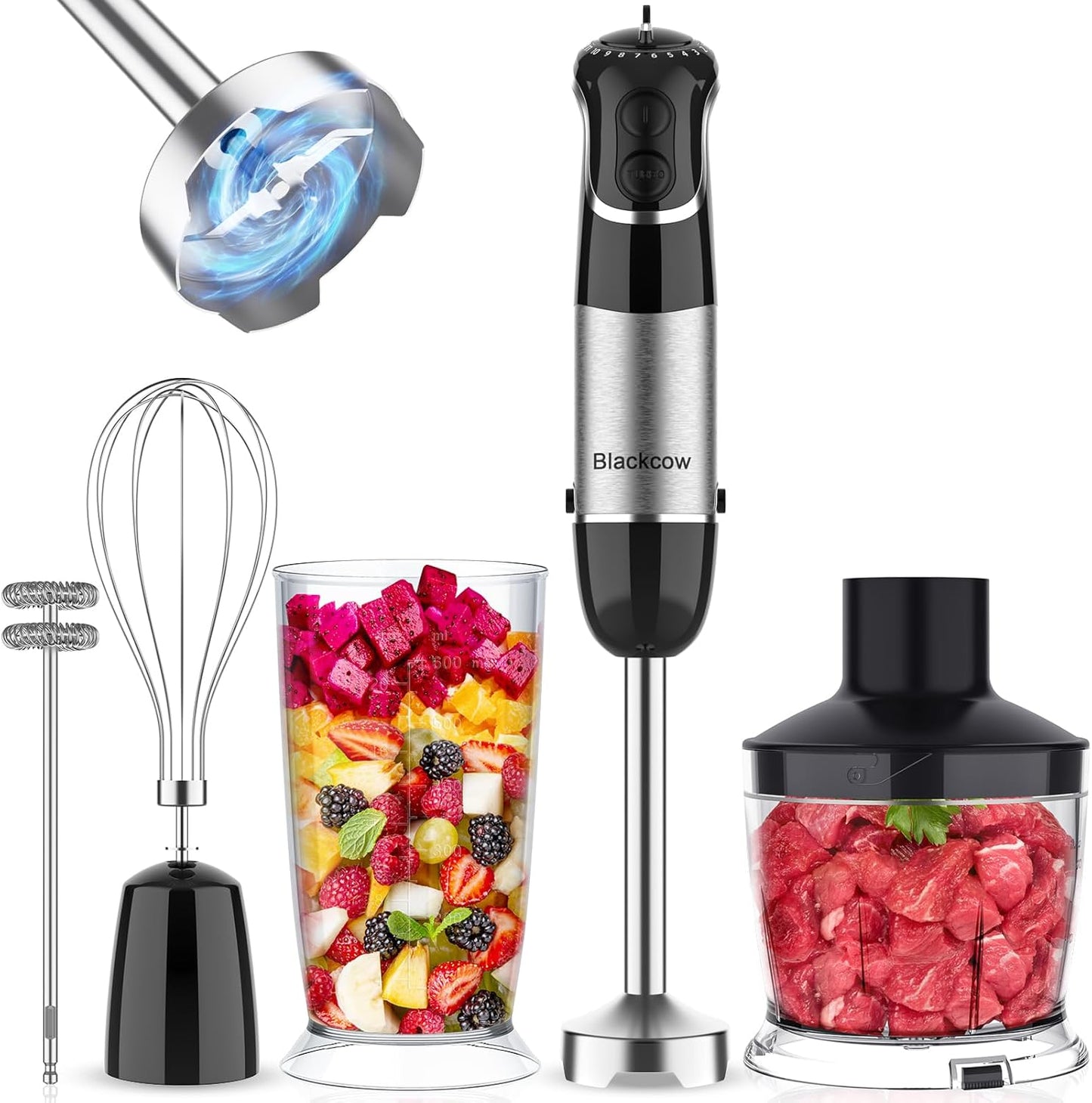 Immersion Blender Handheld for Kitchen,Emulsion Blender Handheld,12 Speed Electric Hand Mixer with BPA Free Attachments:Chopper Bowl,Whisk,Milk Frother,Measuring Cup