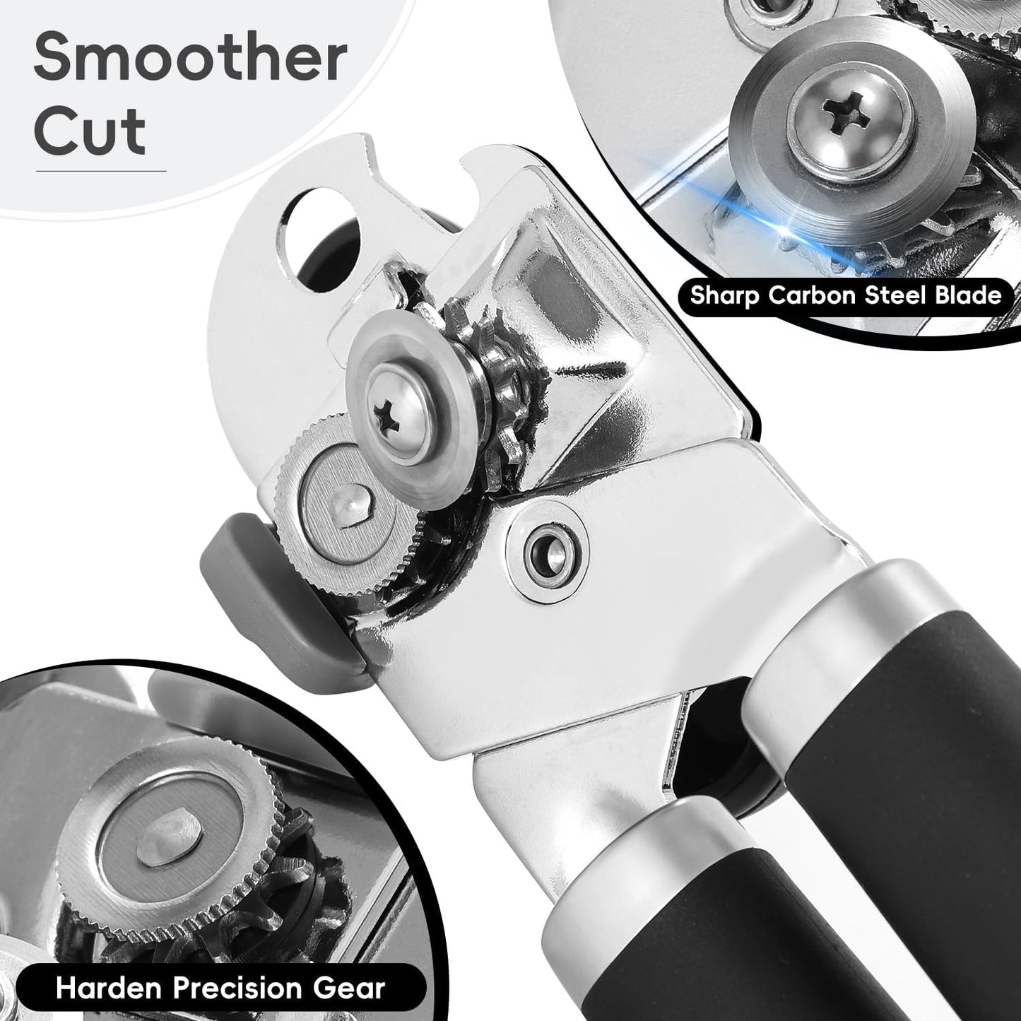 Can Opener Manual, UHIYEE Hand Held Manual Can Openers Heavy Duty with Smoother Cut Sharp Blade, Manual Hand Can Open with Soft Handle, Easy to Turn Knob, Magnetic Lid Lifter, Black