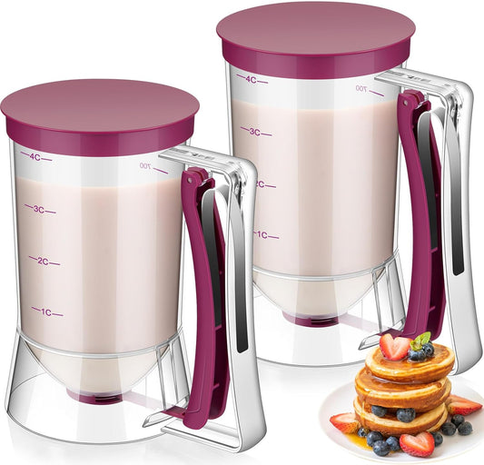 2 Pcs Cupcake Batter Dispenser Pancake Mix Dispenser 4 Cups with Squeeze Handle Tools for Pancake, Cupcake, Cookie, Cake, Waffles, Ice Cream Baking Gifts for Kitchen Housewarming (Purple)