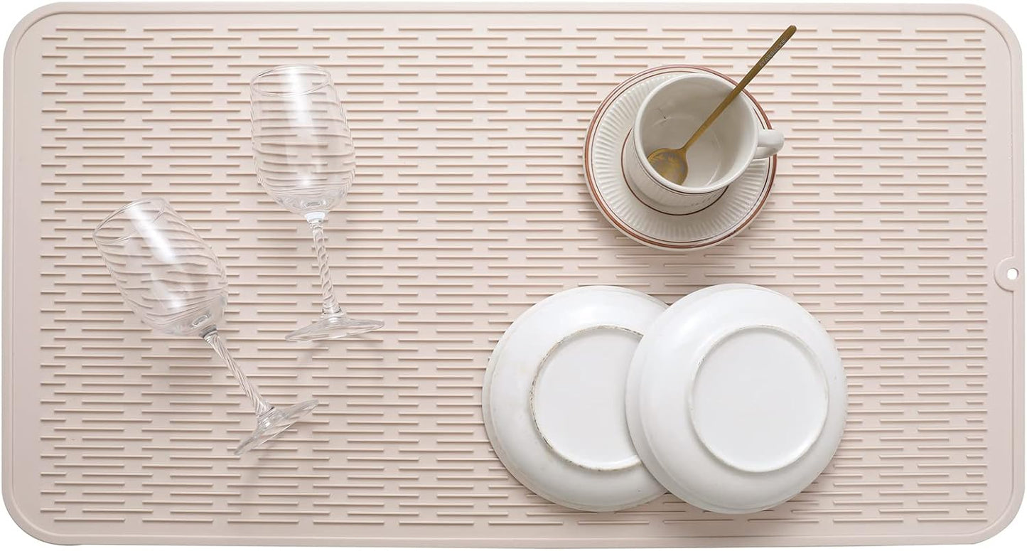 Silicone Dish Drying Mat for Multiple Usage,Easy clean,Eco-friendly,Heat-resistant Silicone Mat for Kitchen Counter or Sink,Refrigerator or Drawer Liner Tapioca 4XL 32 inches x 18 inches