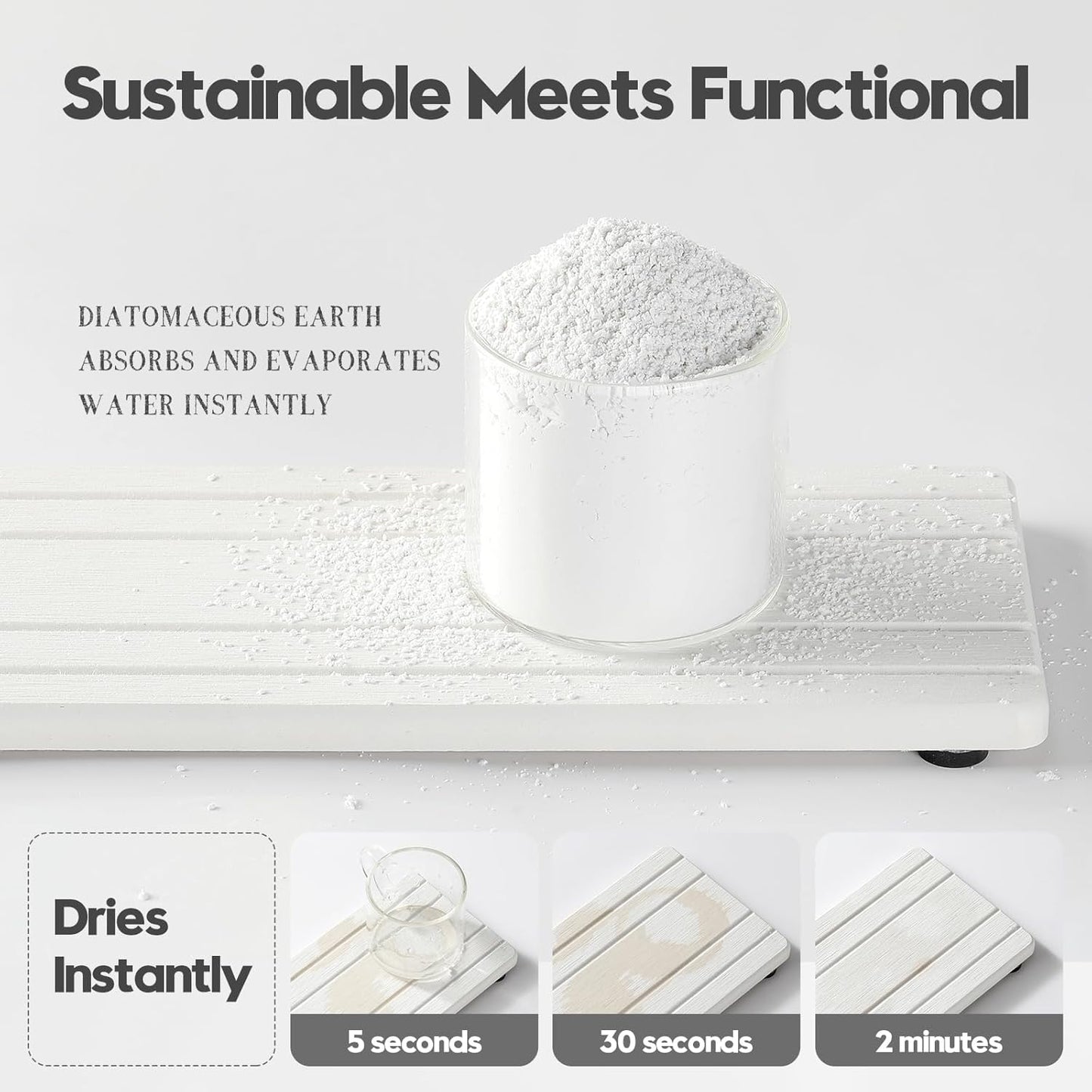 2PCS Diatomite Quick Stone Drying Tray Mat for Bathroom & Kitchen Counter, Instant Dry Water Absorbent Drink Bar Coaster,Vanity Sink Caddy Organizer,Dish Soap Sponge Holder, White,9"x3.5"