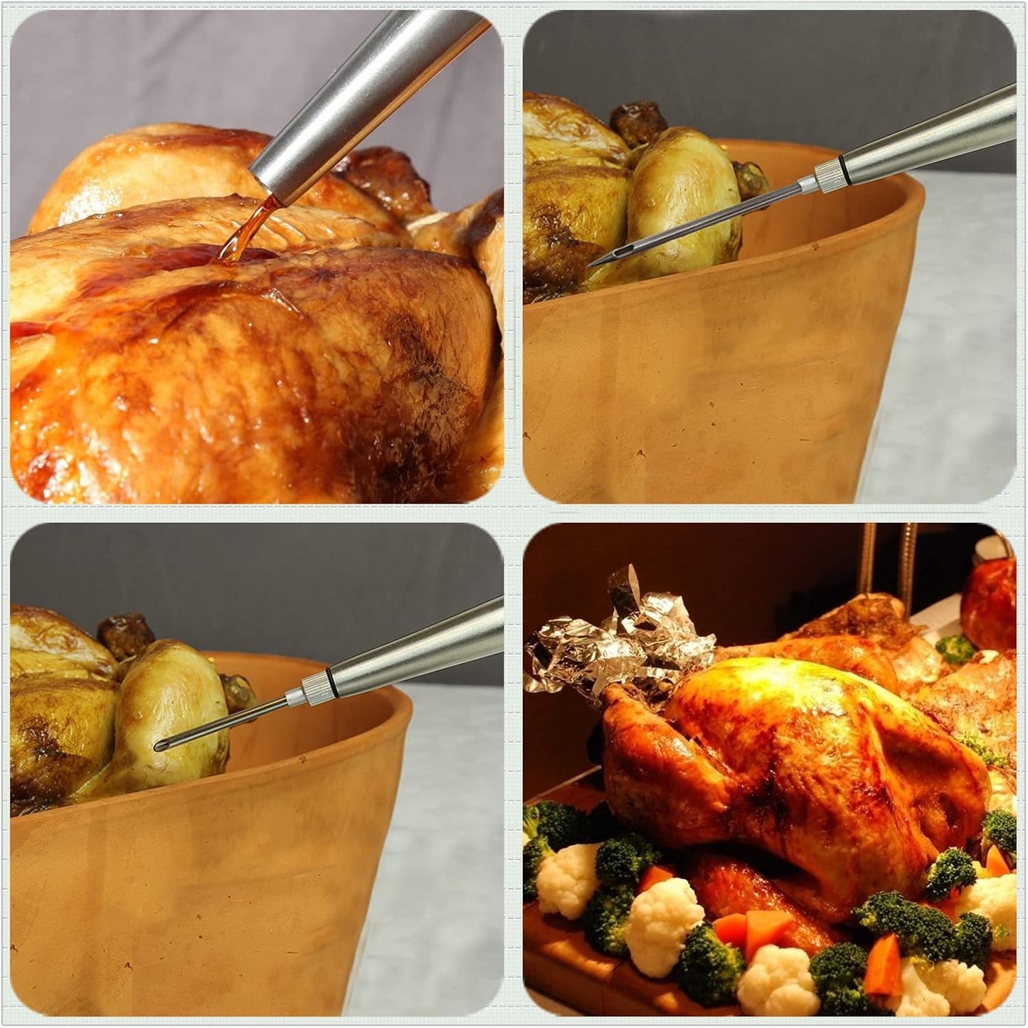 KAYCROWN Stainless Steel Turkey Baster Commercial Grade Quality Rubber Bulb Including 2 Marinade Injector Needles and Brush for Easy Clean Up