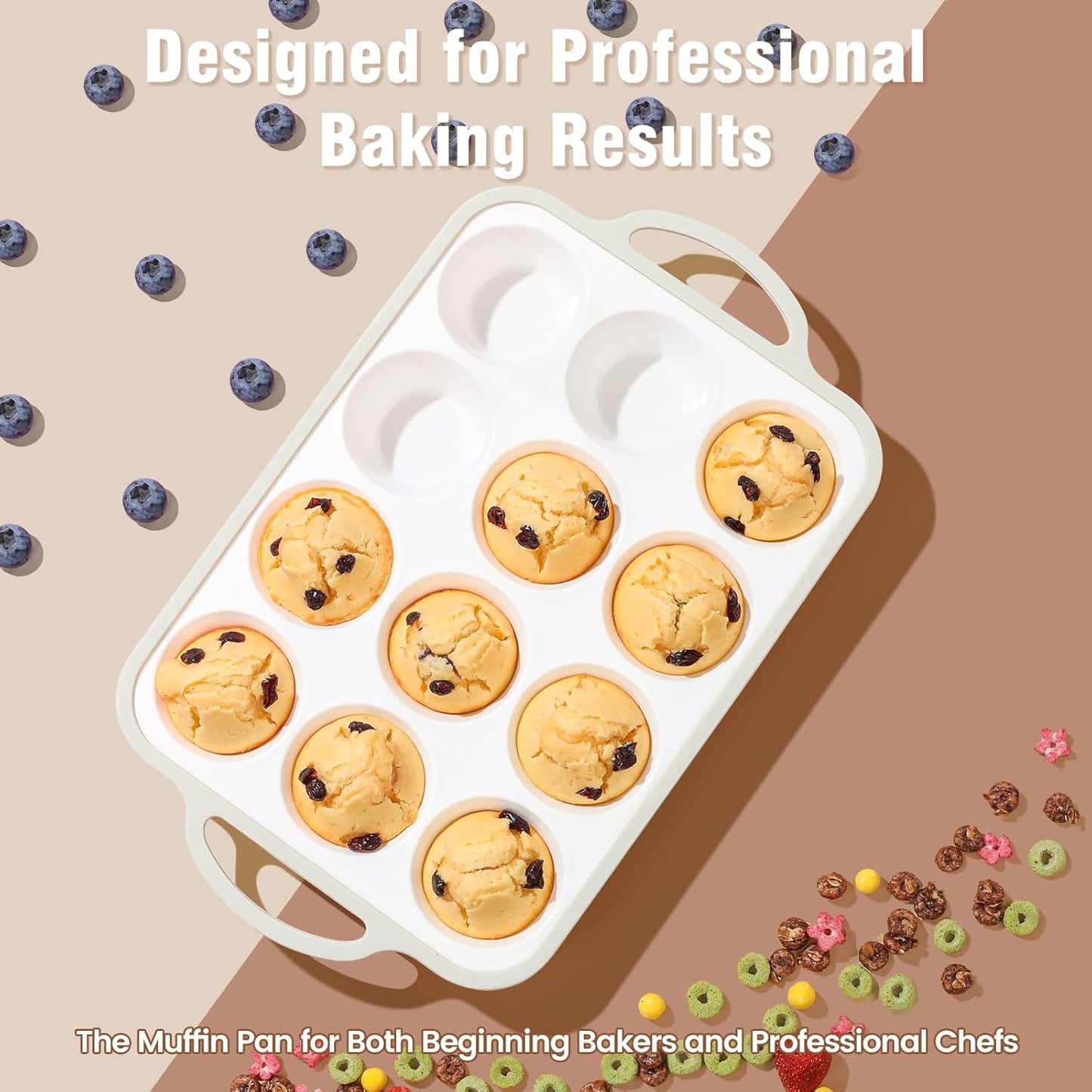 Silicone Muffin Pans for Baking 1 Pack, 2.6 Inch with Metal Reinforced Frame, Regular Size Nonstick Cupcake Pan 12 Cups for Baking Homemade Muffins, Dishwasher Safe BPA Free-Grey