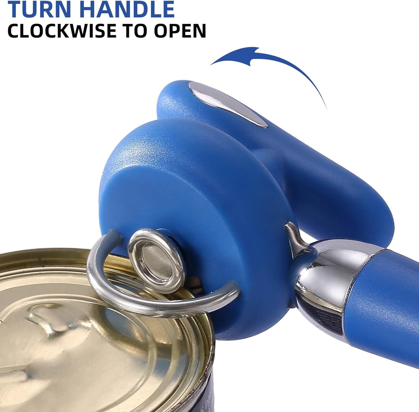 Can Opener Manual Tin Opener Stainless Steel Heavy Duty, Oversized Hand-held Easy Rotary Knob, Safe Cut Manual Can Opener with Non-Slip Handle, Smoother Cut Sharp Blade for Seniors Kitchen Tool, Blue