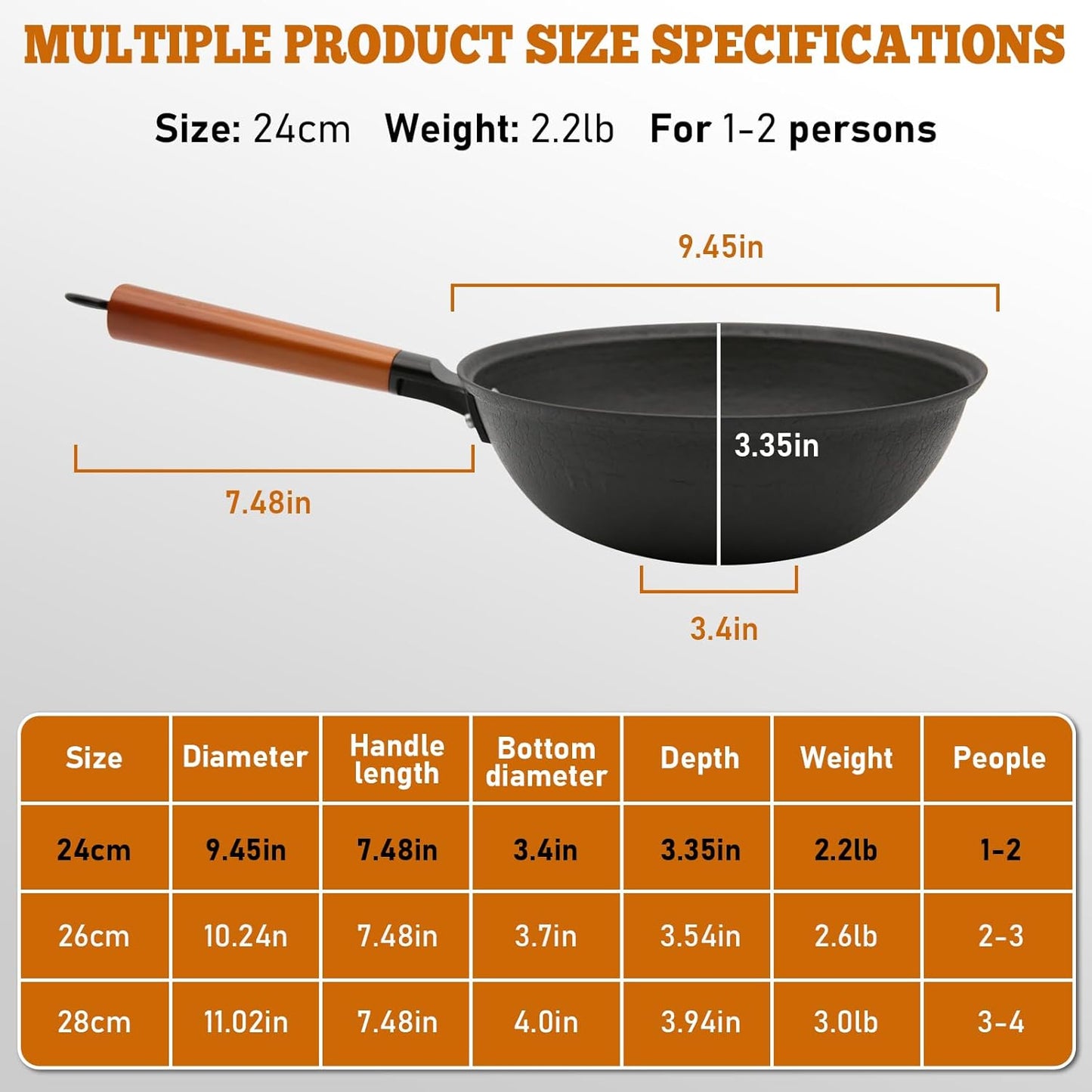 Nonstick Frying Wok Pan Hybrid, 9 Inch Preseasoned Deep Stir Fry Pan Skillet with Glass Lid, Traditional Chinese Cast Iron Wok, No Coated Saucepan for Induction, Electric, Gas, Grill Stoves