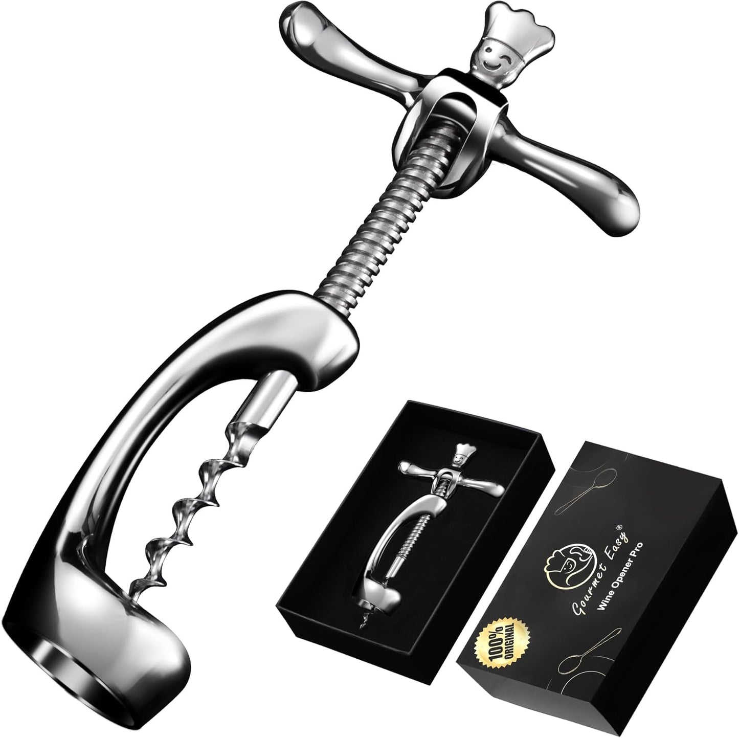 Wine Opener Deluxe, Heavy-Duty Bottle Opener for Easy Cork Removal, Manual Corkscrew for Smooth & Effortless Intact Wine Corks, Premium Corkscrew for Waiters, Bartenders & Home Use