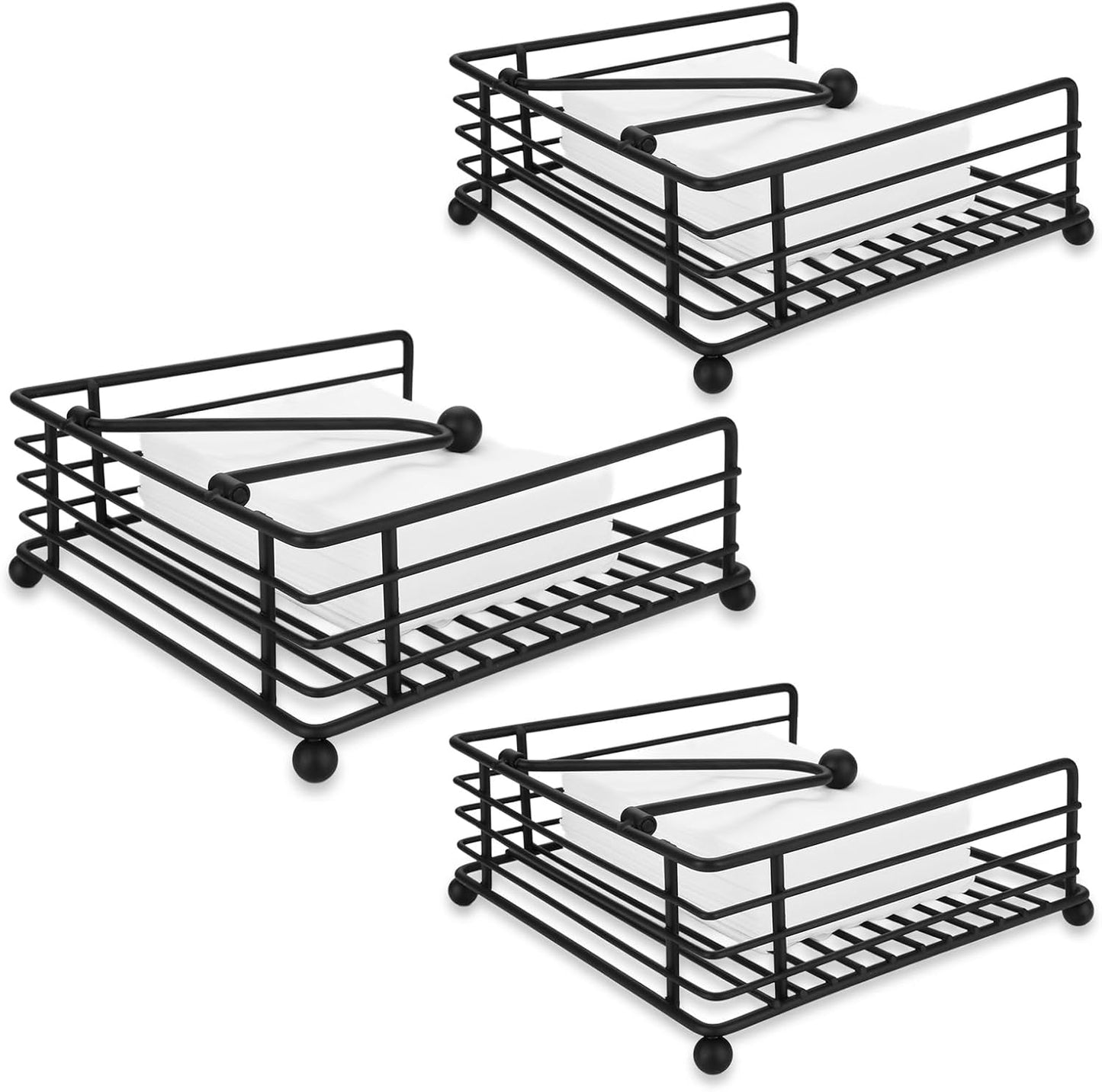 3PCS Napkin Holders for Paper Napkins, Black Flat Napkins Holders, Metal Napkin Dispenser for Kitchen Tables, Farmhouse, Dinner, Outdoor