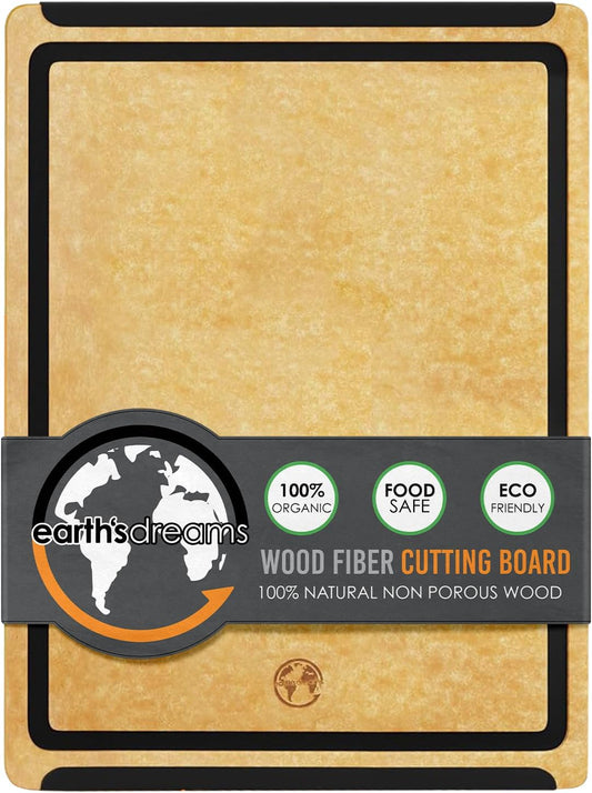 Earth’s Dreams Wood Cutting Board 17x12 Extra Large - Charcuterie Board, Non-Plastic, Non-Toxic, Heavy-Duty, Dishwasher Safe (Tan/Blacks)