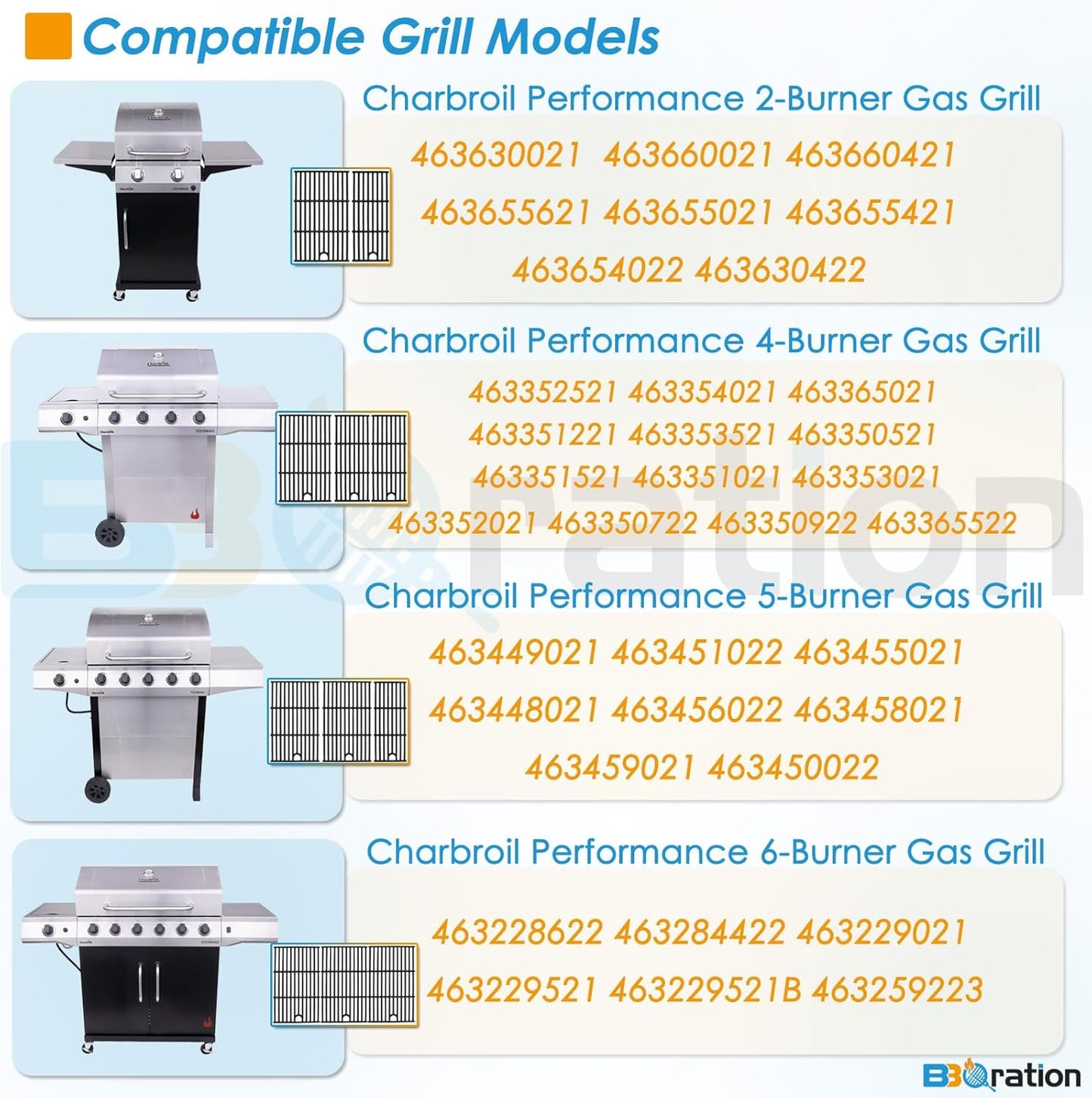 17" Grill Grate for Charbroil Performance 5 Burner 463448021 463449021 463450022 463451022 463455021 463458021, Cooking Grate for Charbroil Grill Replacement Parts G426-0004-W1 G426-0005-W1