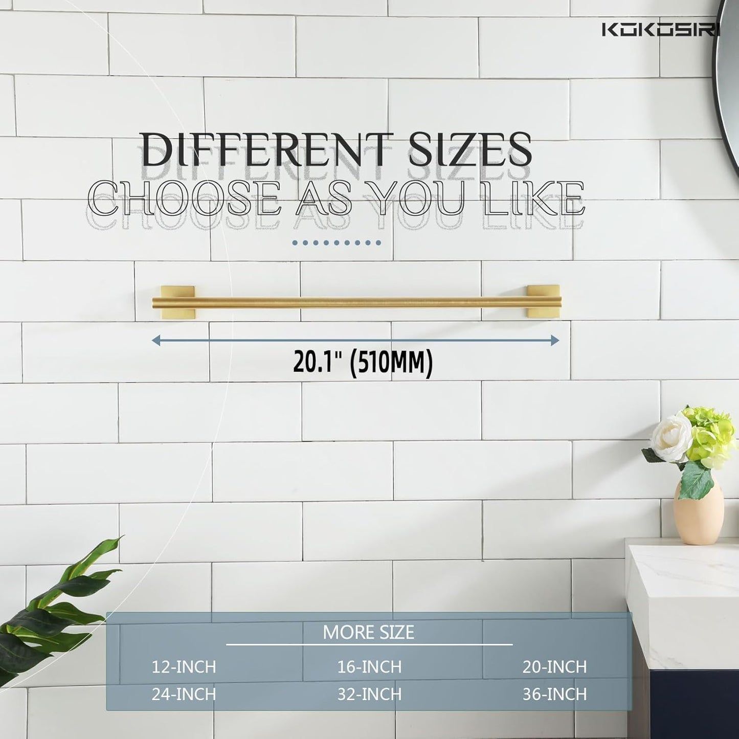 KOKOSIRI Towel Bar Bathroom Towel Holder for Bath Kitchen Cabinet Towel Rails 20 Inch Brushed Gold Stainless Steel B4005BG-L20