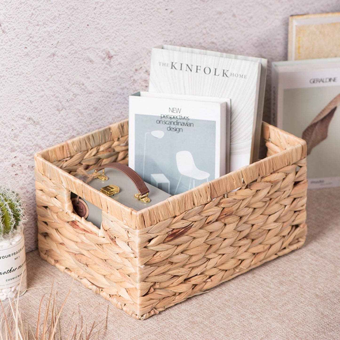 4PCS Handwoven Water Hyacinth Storage Basket Set - Natural Wicker Baskets with Handles for Bathroom, Kitchen, Pantry, Bedroom, and Living Room Organization