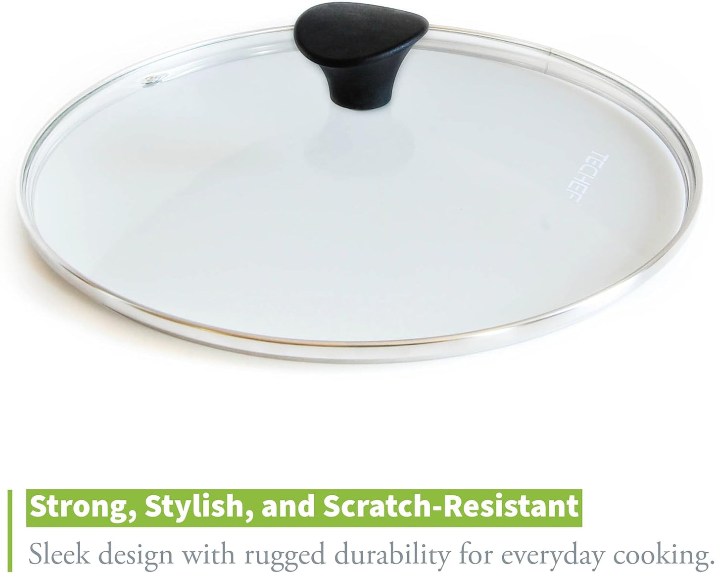 TECHEF 10.2 Inch Tempered Glass Lid – Fits 10” (26 cm) TECHEF Pots, Pans & Skillets – Steam Vent, Stainless Steel Rim – Oven Safe to 400°F – Made in Korea