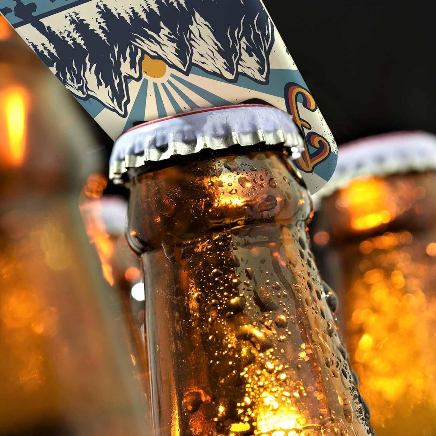 Adventure Awaits Stainless Steel Bottle Opener Vintage Canoe Boat Forest and Mountains Landscape Flat Beer Bottle Opener Keychain for Home Kitchen Bar Restaurant Party Birthday Gift