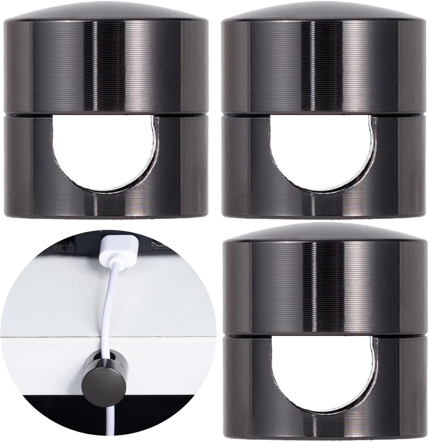 3 Sets Charger Holders for Cords, Black Adjustable Cable Anchor Holders, Adhesive Metal Cord Clips, Cable Management Wire Organizers for Desk, Office, Nightstand