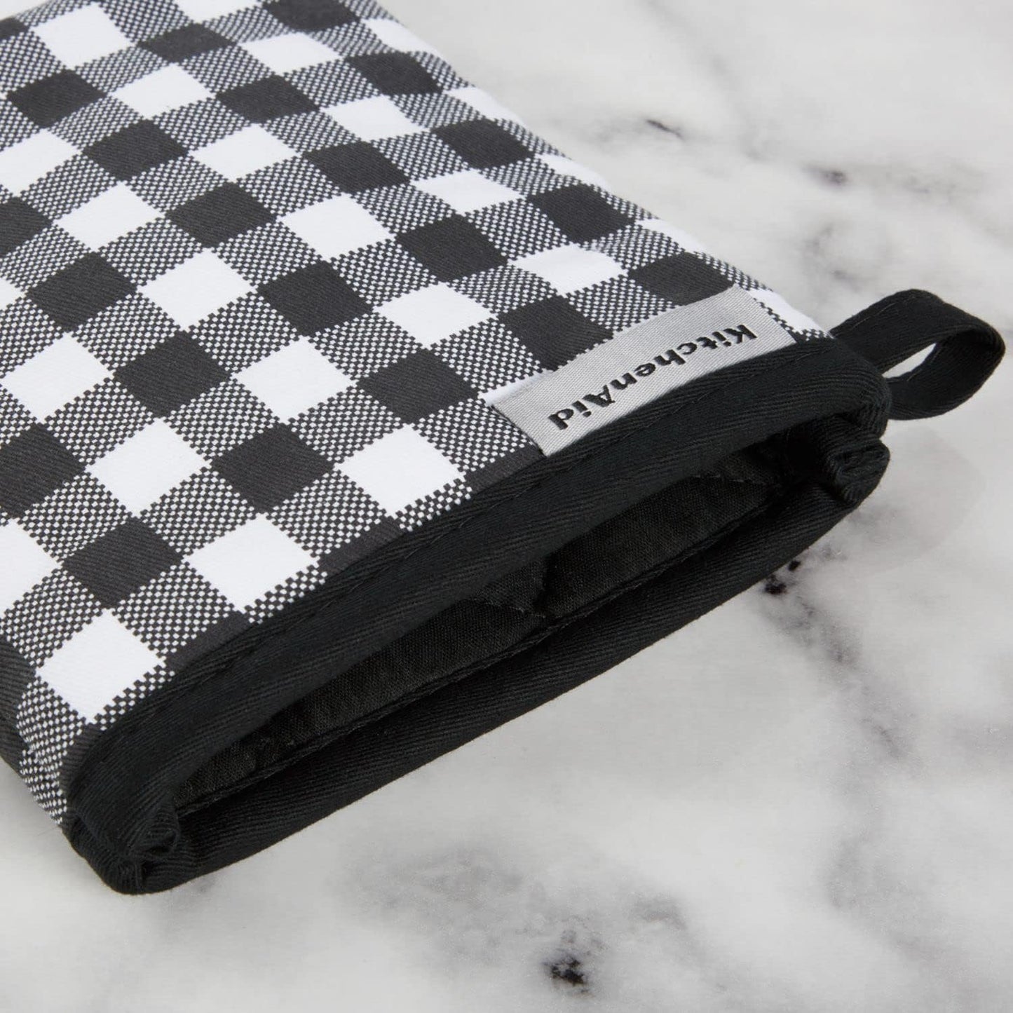 KITCHENAID Gingham Oven Mitt 2-Pack Set, Matte Black, 7"x13"
