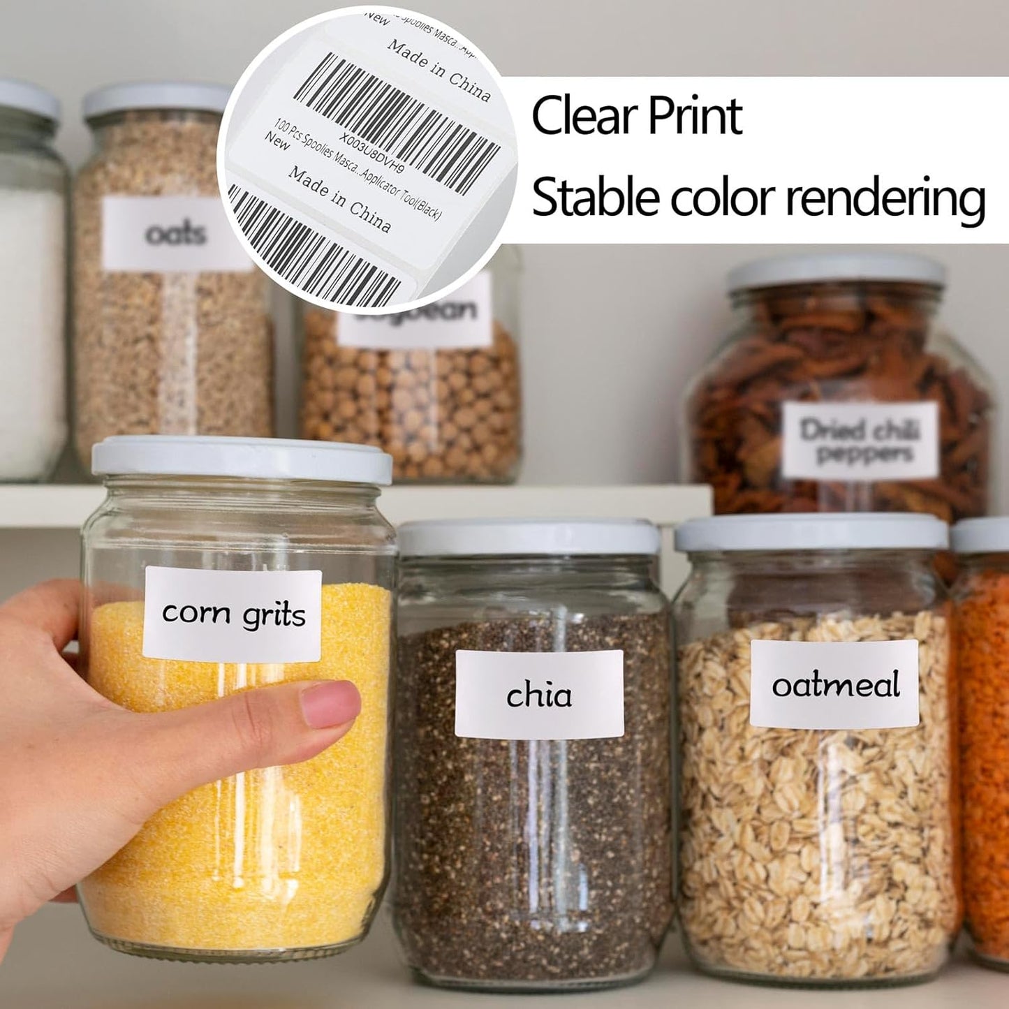 2000 Pcs White Labels Stickers to Write On 2 x 1 Inch, Waterproof and Oil Resistant Blank Barcode Labels for Food Containers Jars Pantry Organization