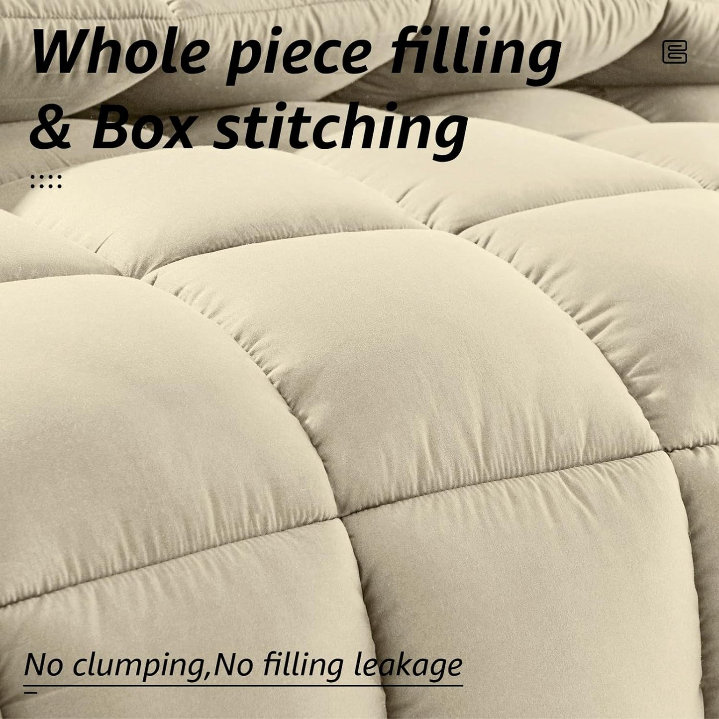 HYLEORY All Season Full Size Bed Comforter - Cooling Down Alternative Quilted Duvet Insert with Corner Tabs - Winter Warm - Machine Washable - Beige