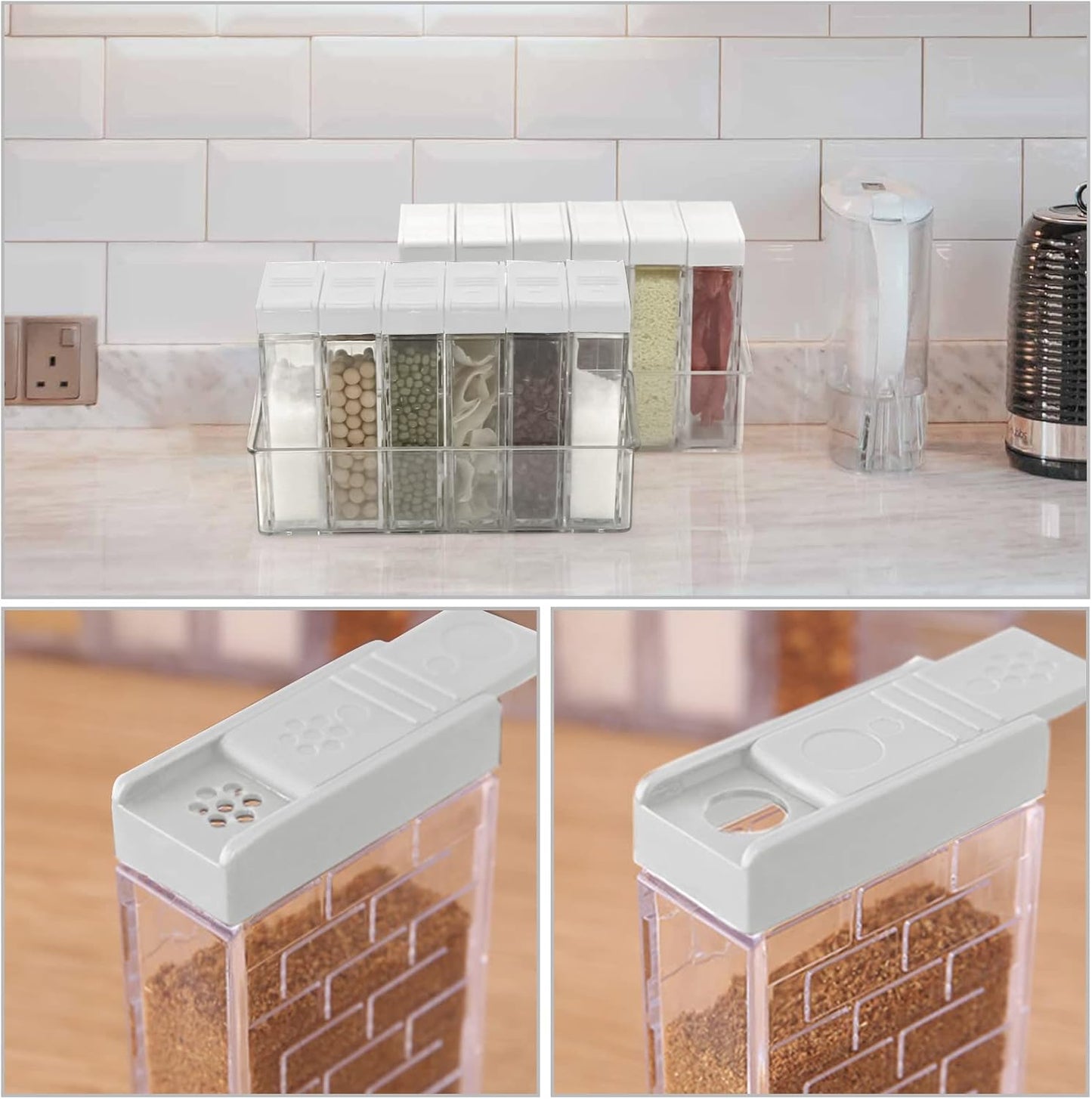 6 Pcs Spice Shaker Jars, Salt and Pepper Shakers, Plastic Spice Dispenser, Salt Shakers, Seasoning Shaker Box, Condiment Set, spice containers (White)