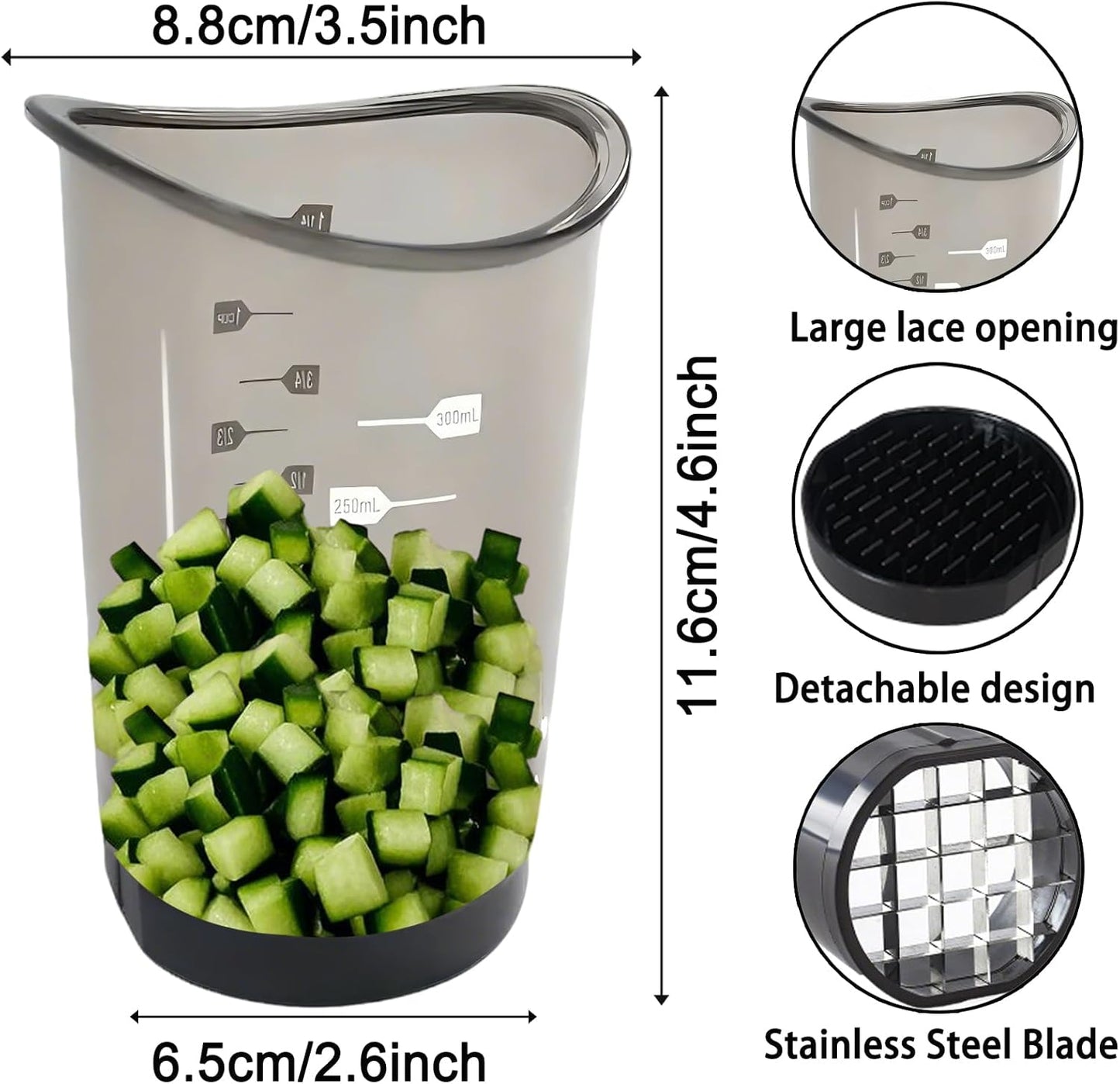 NOVANO Fruit & Onion Cutter Vegetable Chopper Cup, Detachable Fruit Cutter Slicer with Push Plate,Cut fruits and vegetables evenly into cubes,Slicing Gadget for Easy Food Prep Home Use